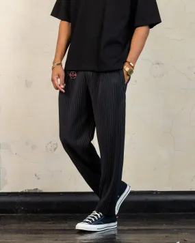 Black Plisse Harbour Pants - Elegant Pleated Trousers