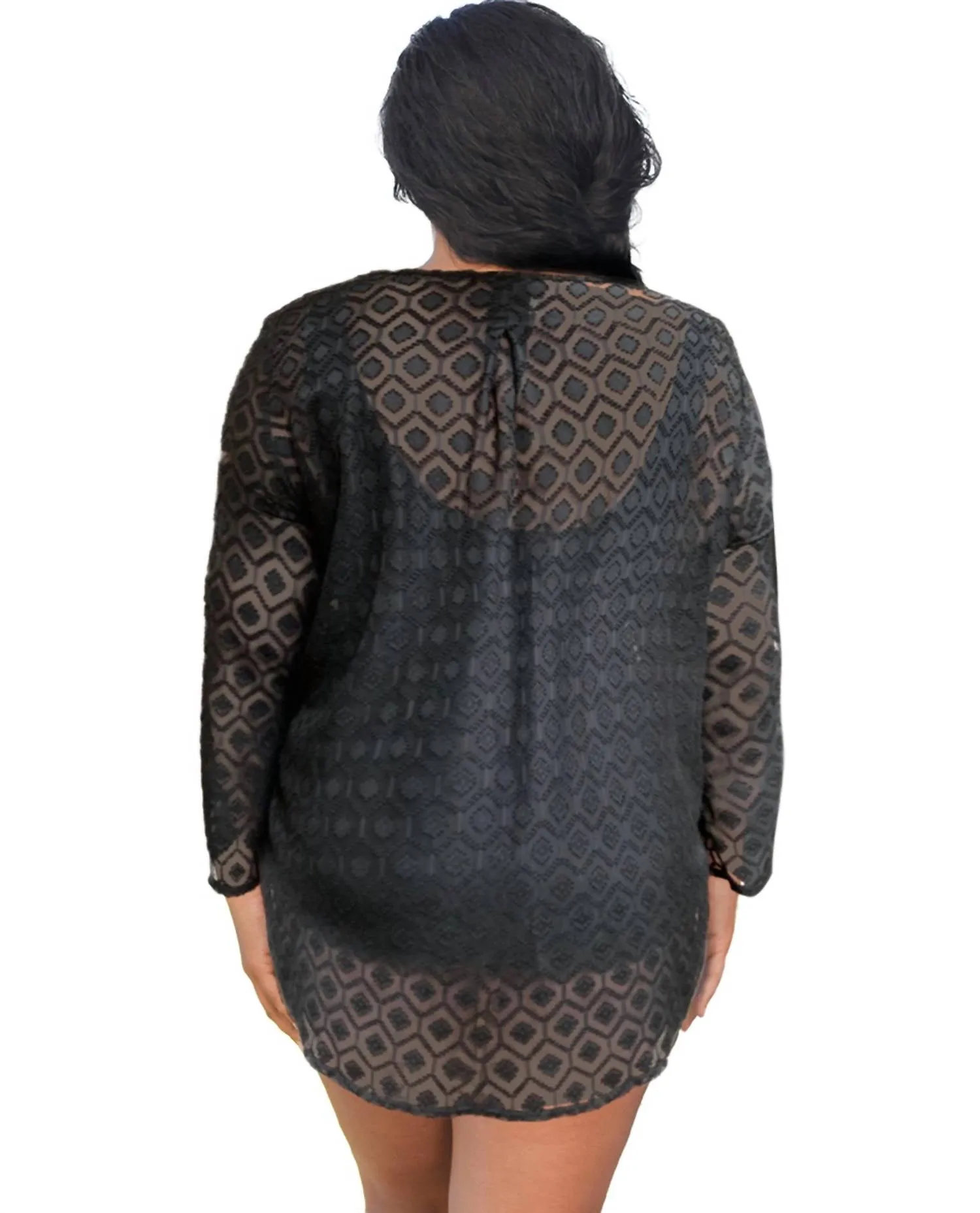 Always For Me - Plus Size Long Sleeve V-Neck Tunic Cover Up