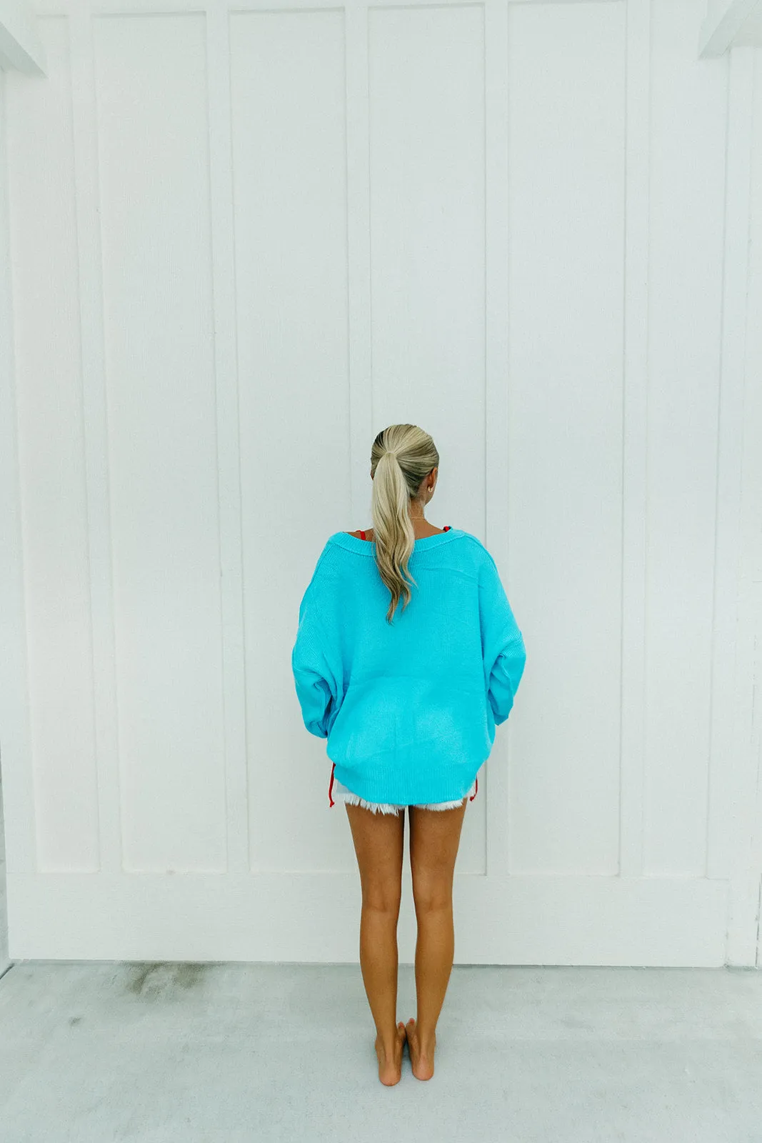 American Flag Lightweight Sweater - Aqua