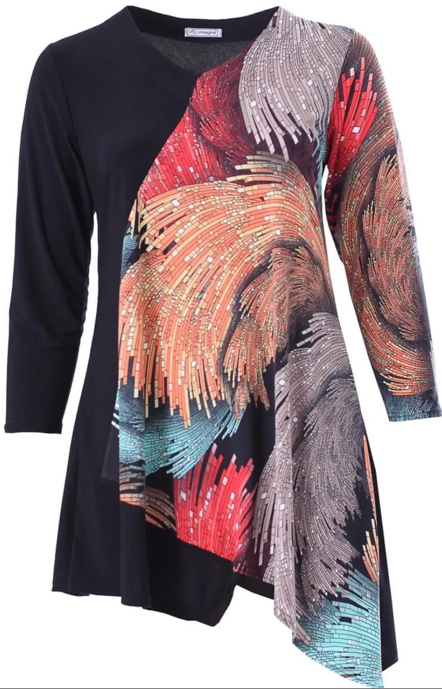 Asymmetrical Black/Multi Firework Tunic