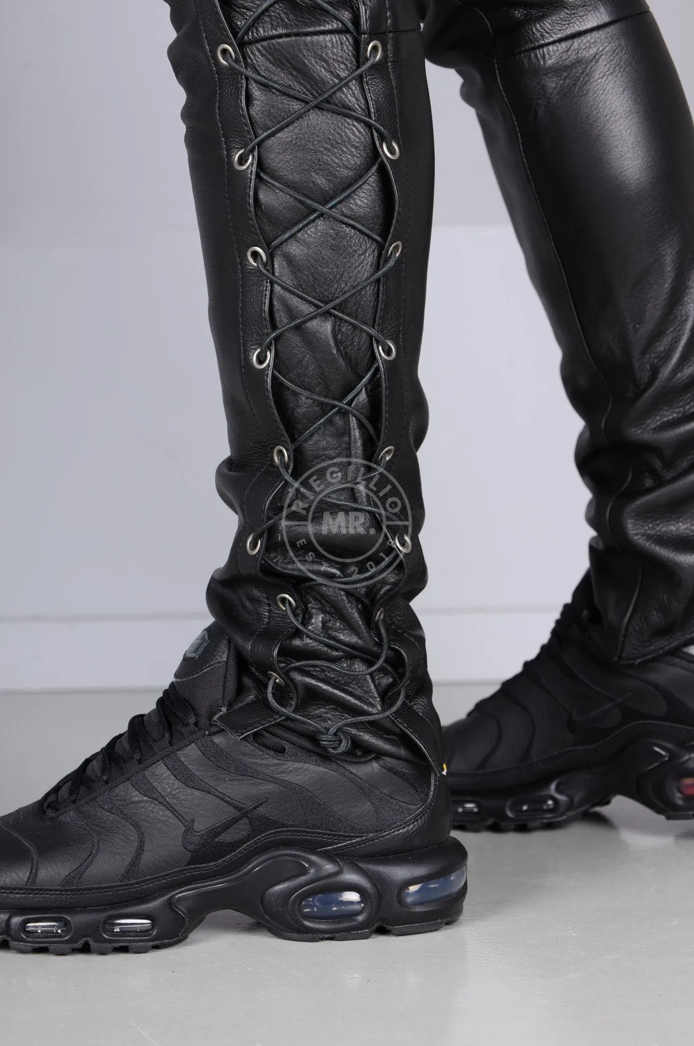 Berlin Black Leather 5 Pocket Lace Up Pants