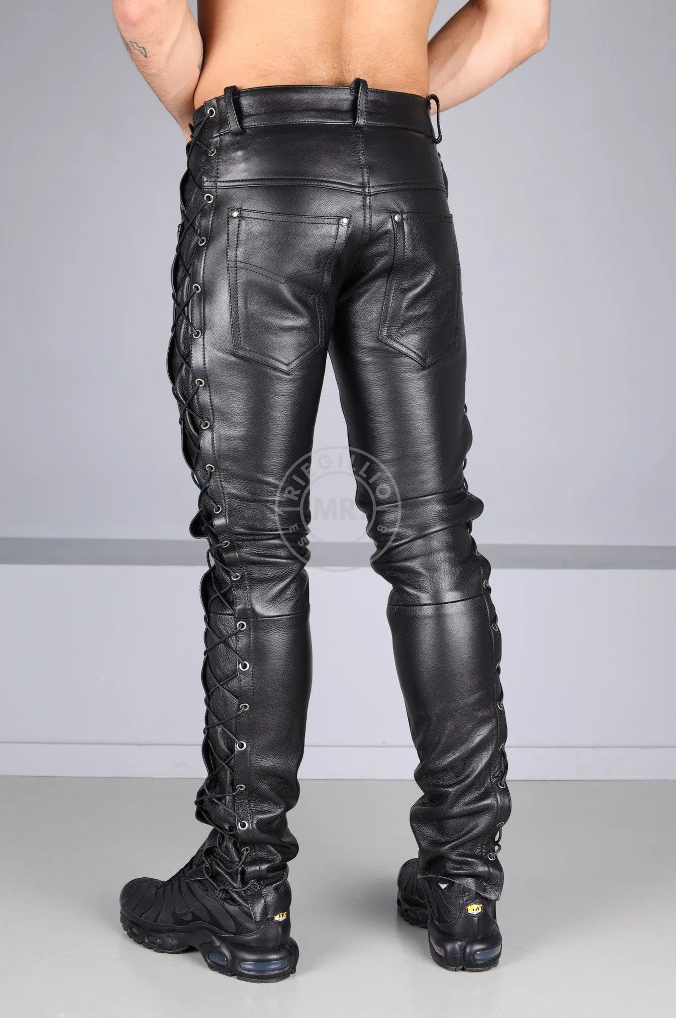 Berlin Black Leather 5 Pocket Lace Up Pants
