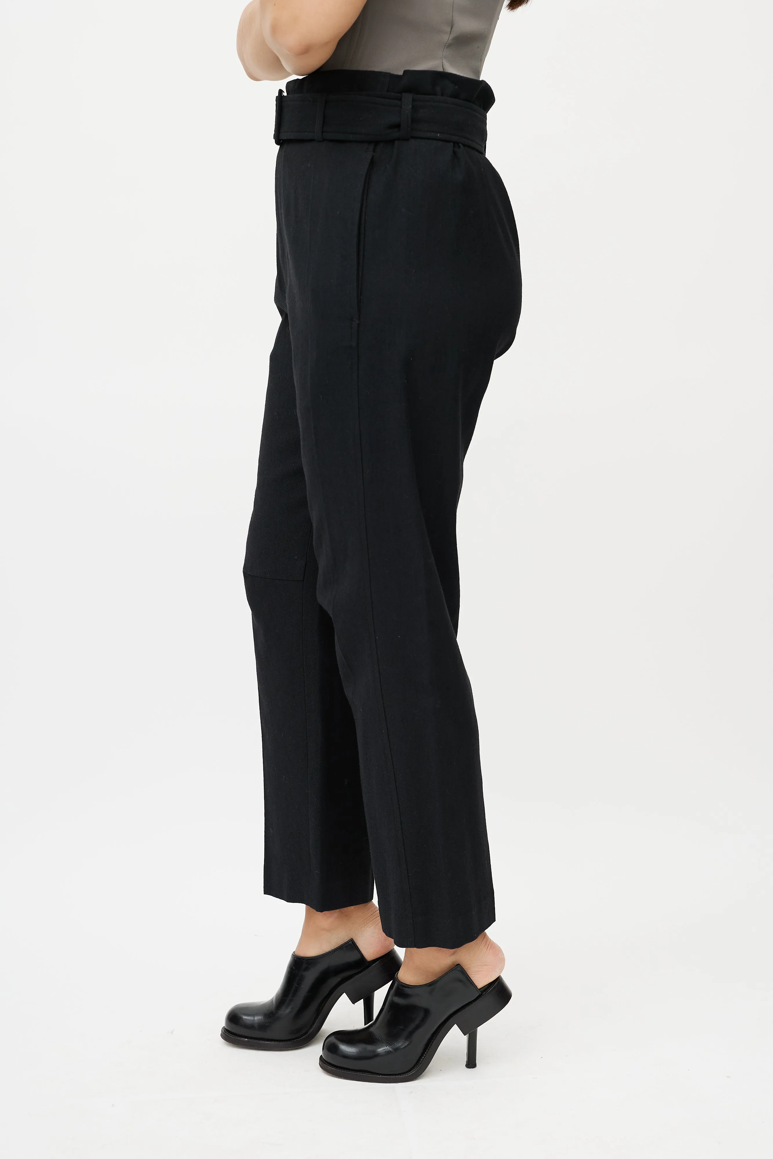 Black Wool Belted Trouser