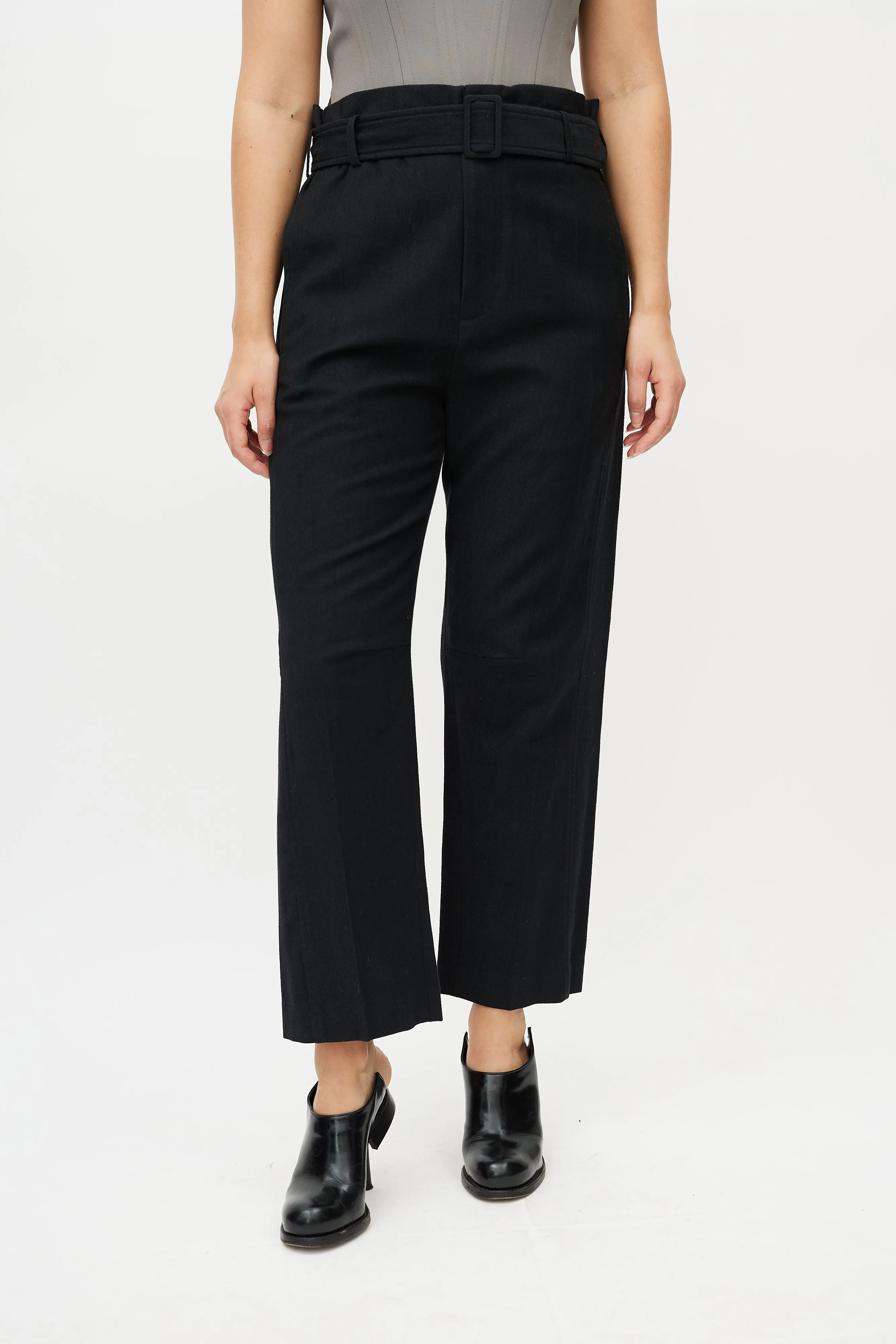 Black Wool Belted Trouser