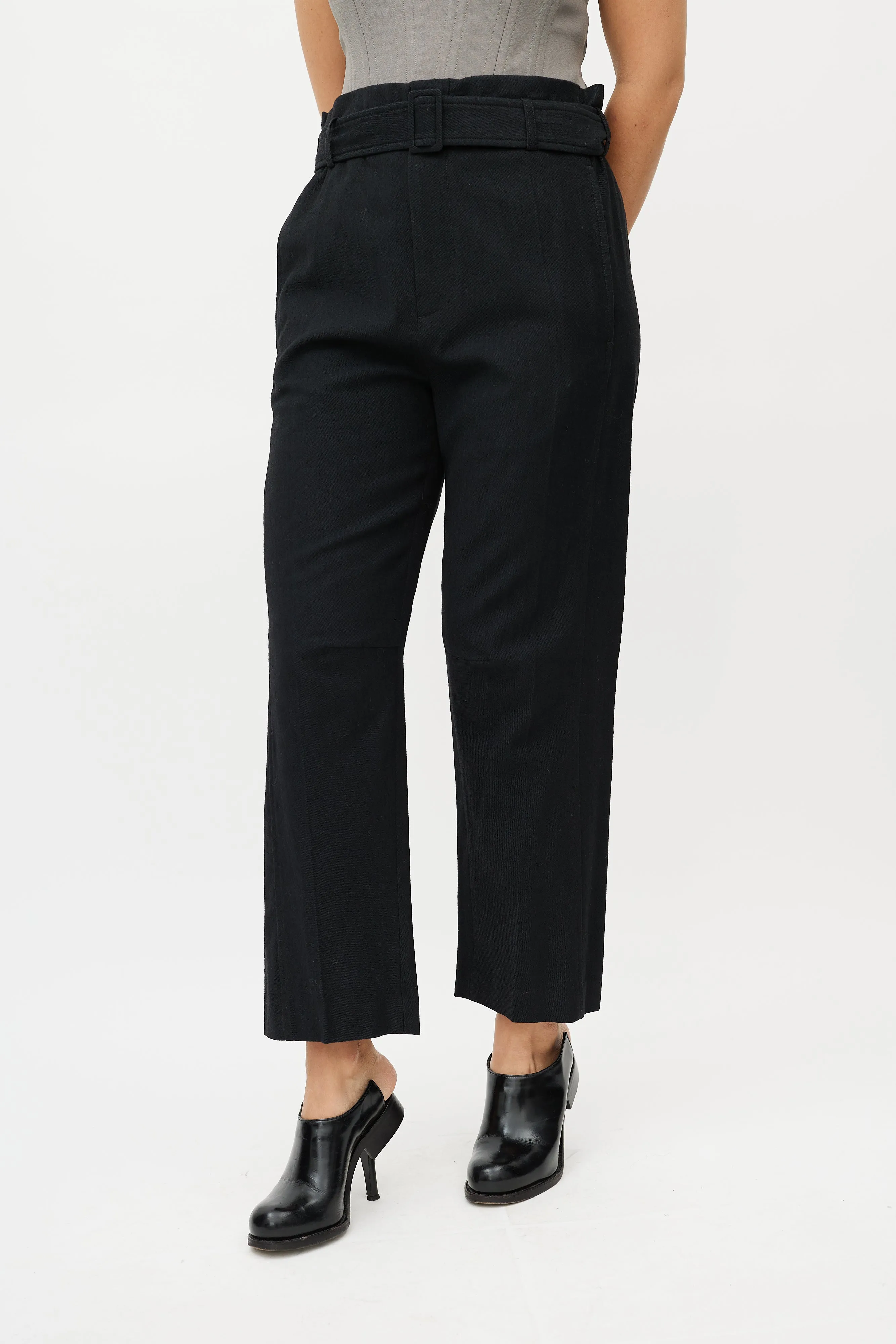 Black Wool Belted Trouser