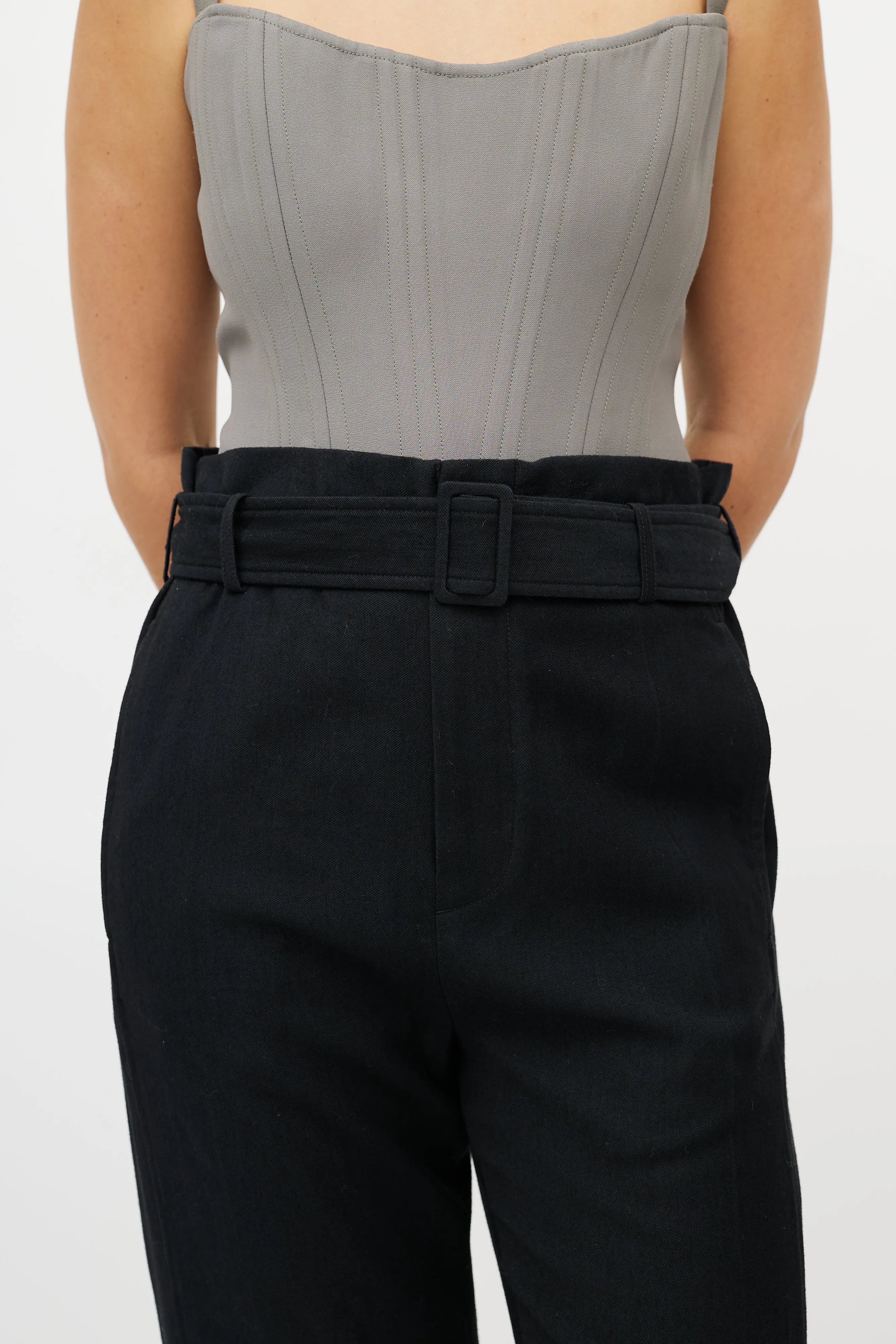 Black Wool Belted Trouser