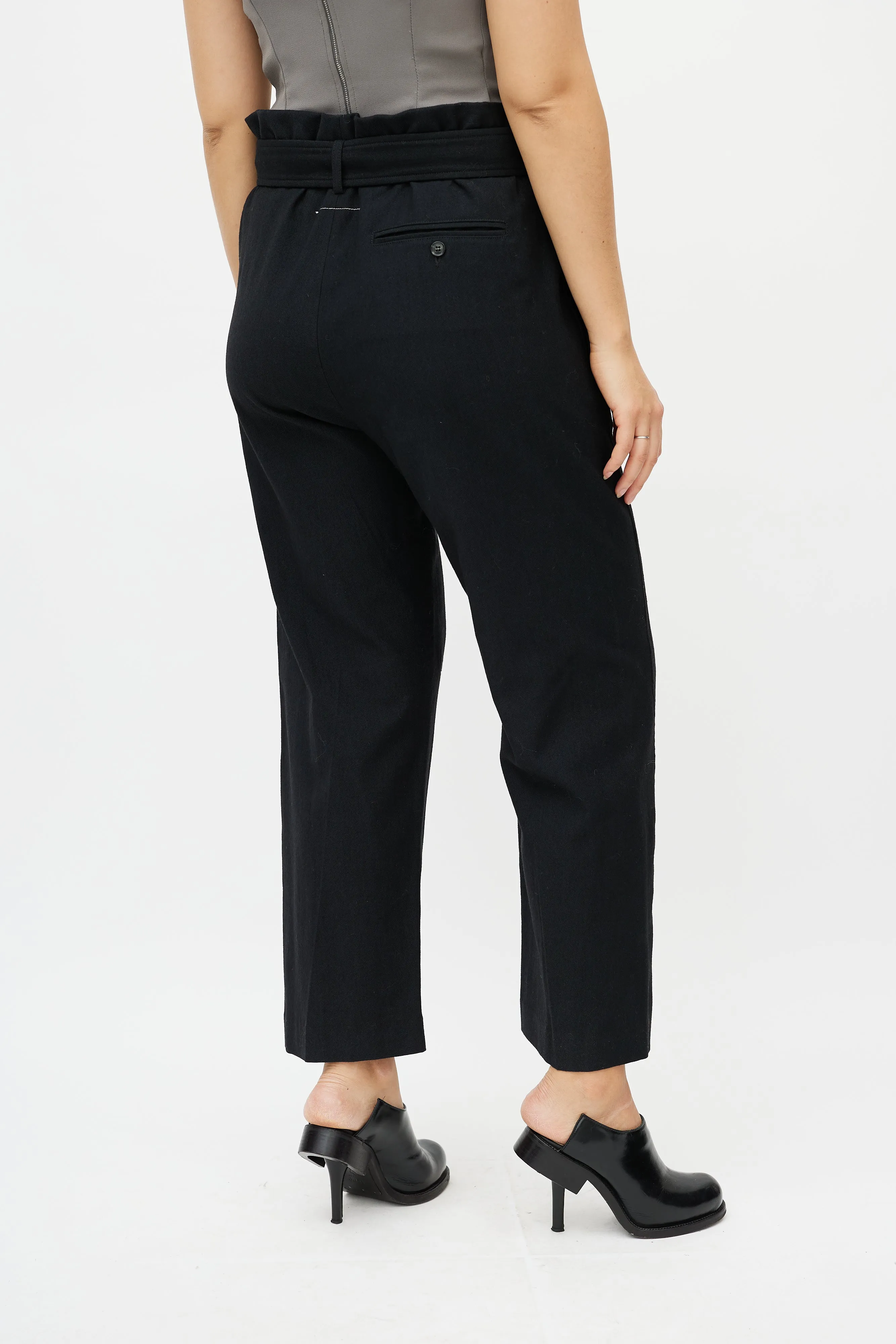 Black Wool Belted Trouser