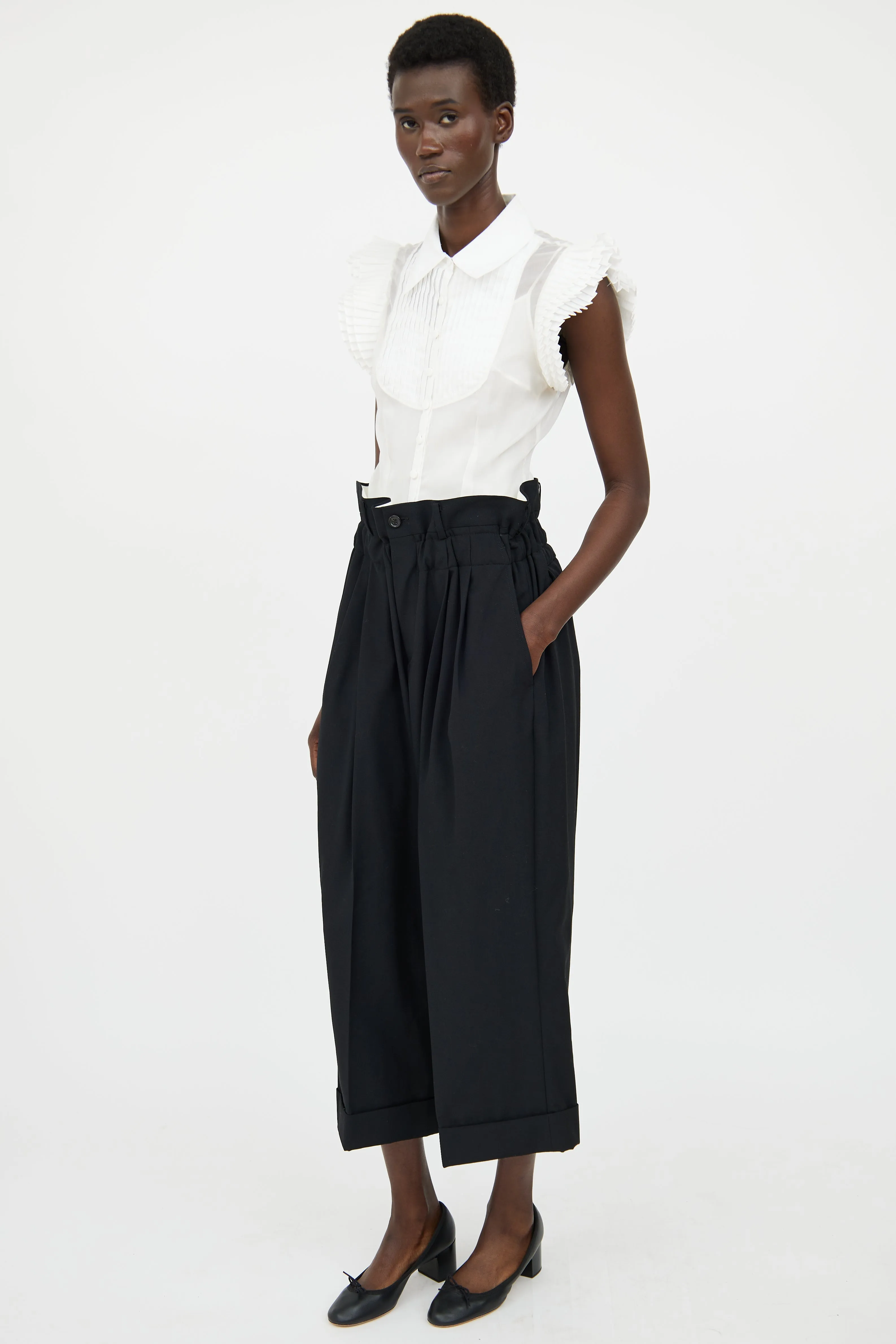 Black Wool Pleated Pant