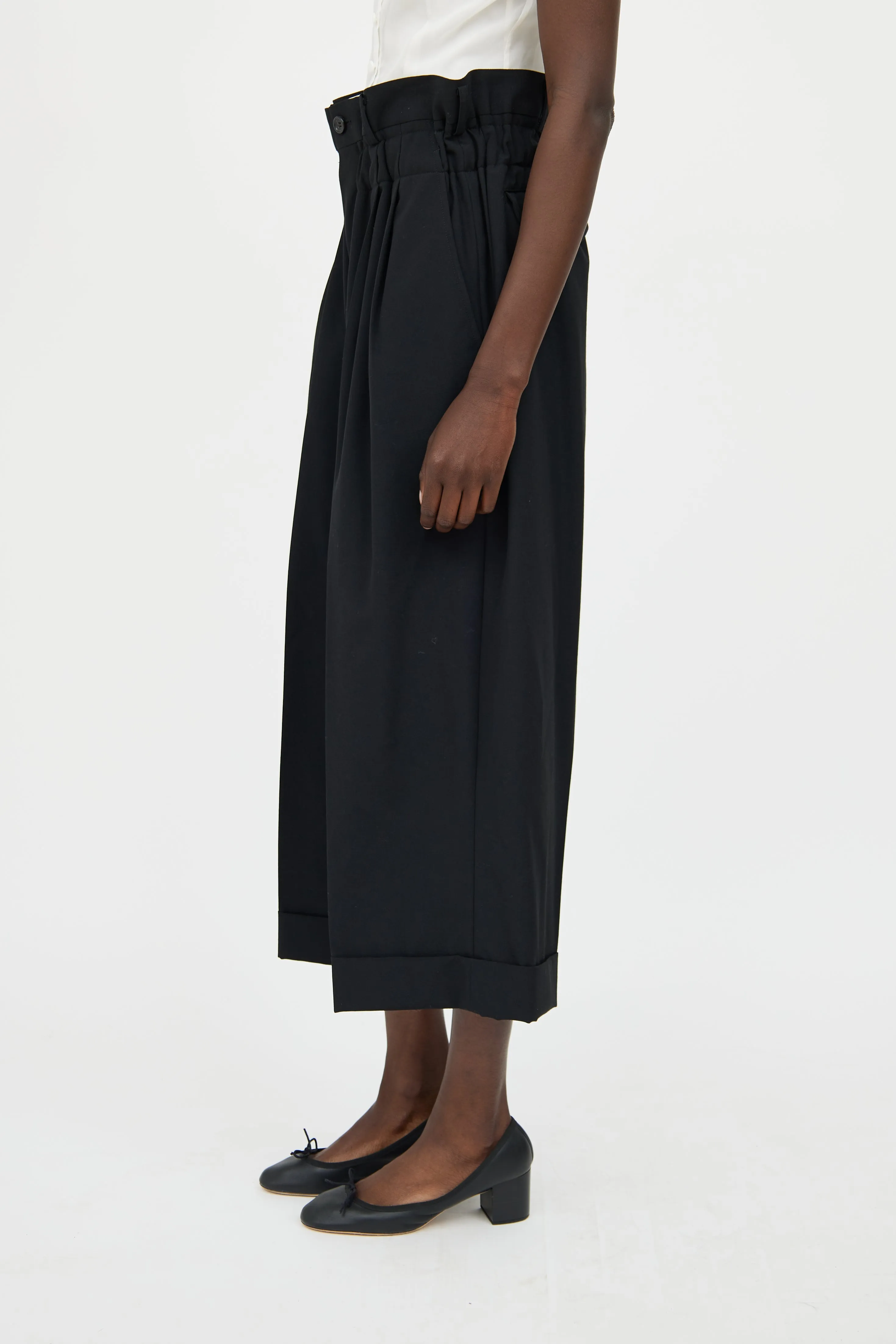 Black Wool Pleated Pant