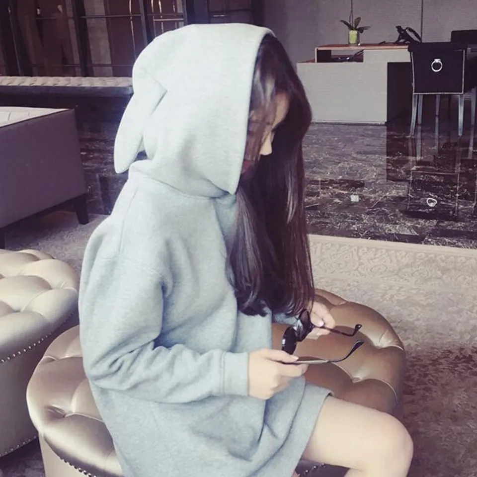 Black/Grey Bunny Ear Hoodie Coat