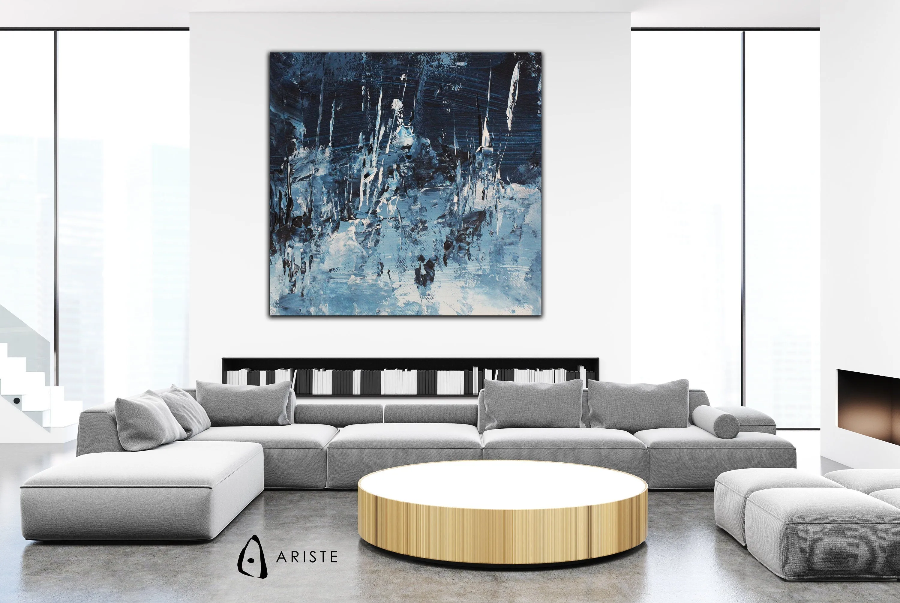 Blue & white extra large canvas wall art made to order in a custom size