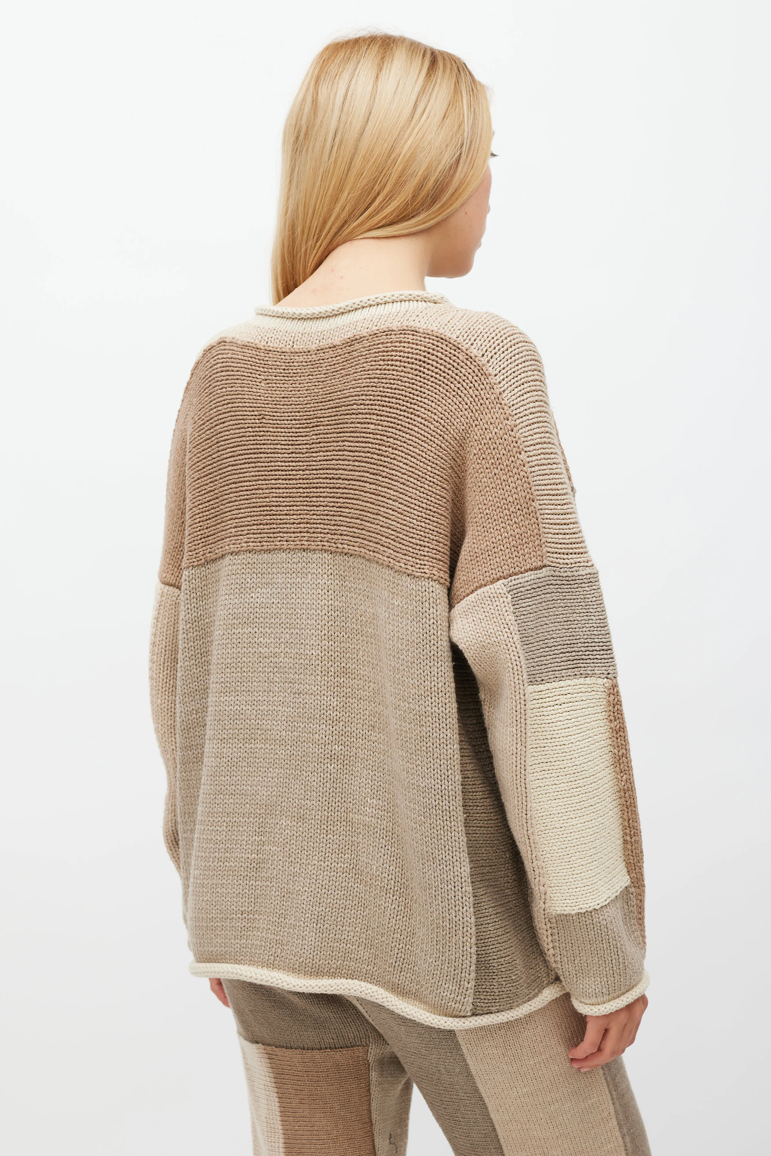 Brown & Cream Patchwork Knit Set