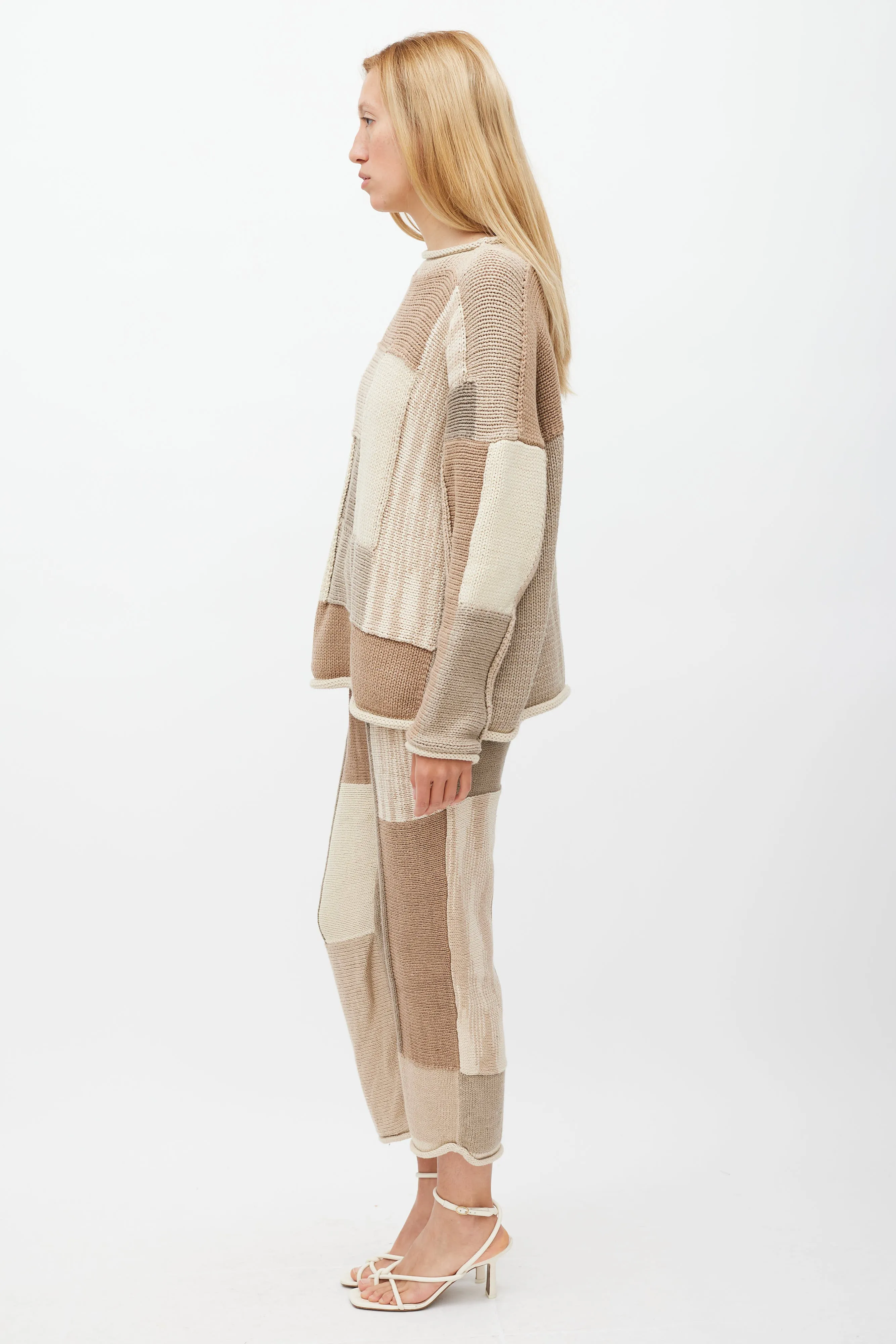 Brown & Cream Patchwork Knit Set
