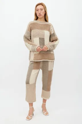 Brown & Cream Patchwork Knit Set