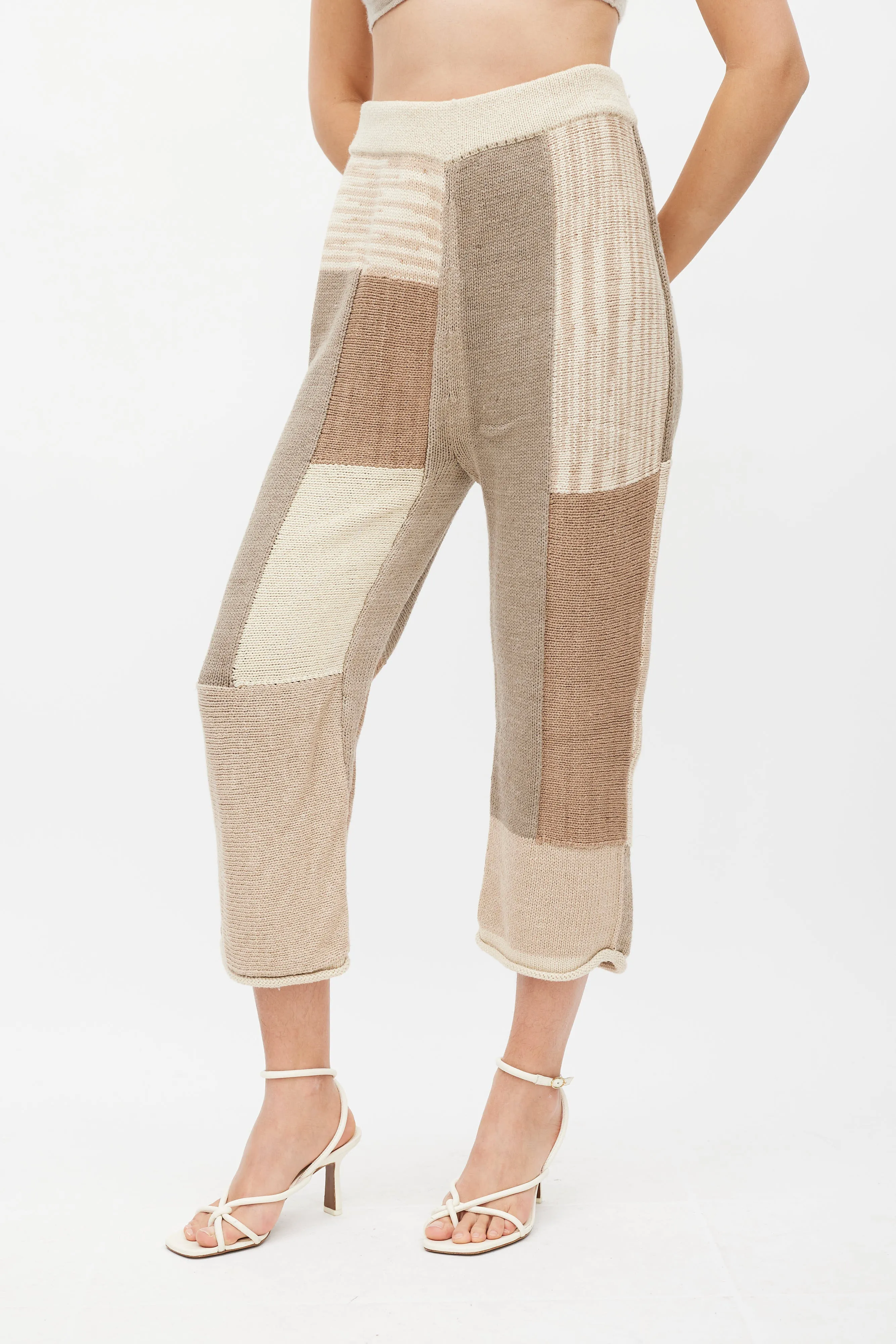 Brown & Cream Patchwork Knit Set