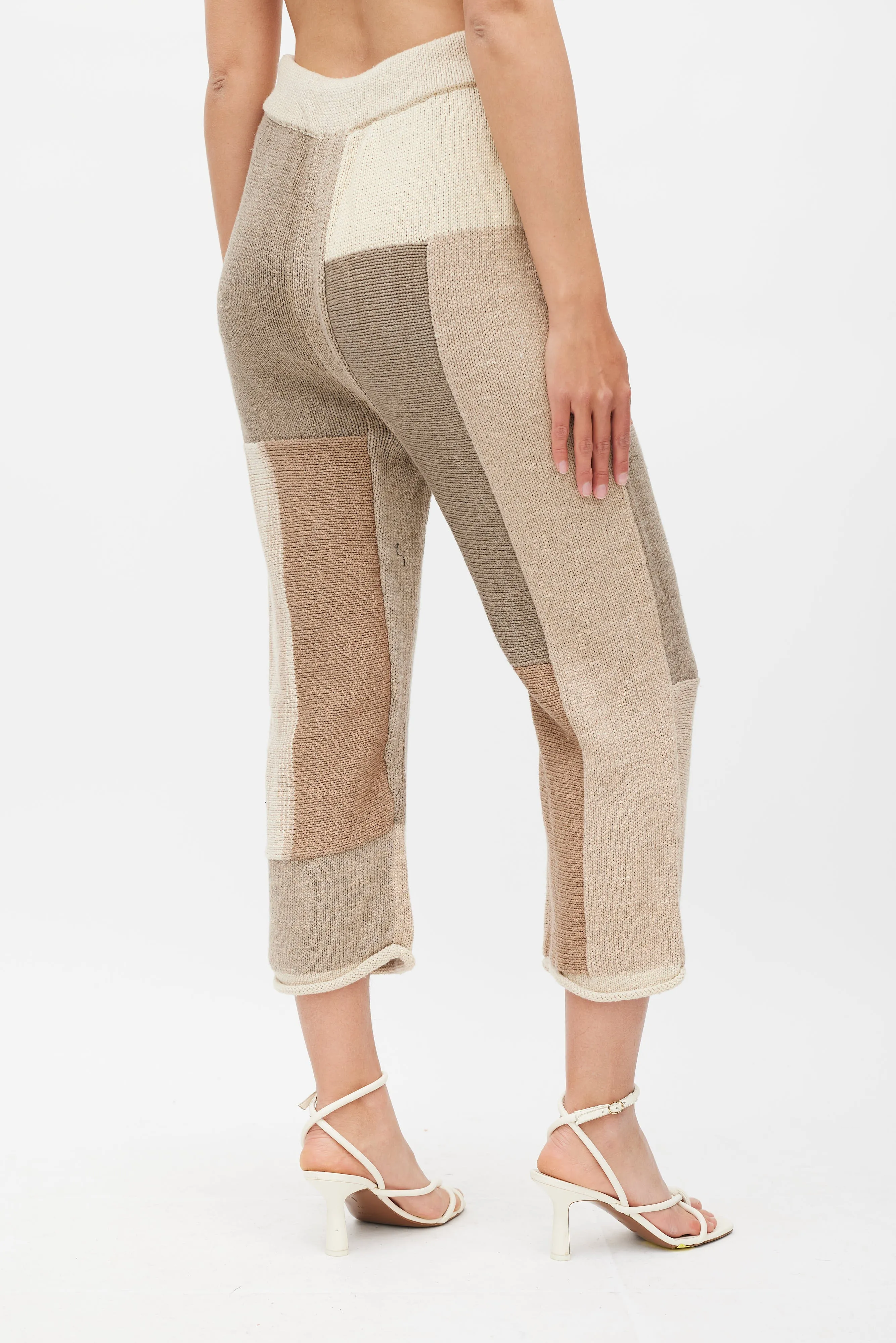 Brown & Cream Patchwork Knit Set