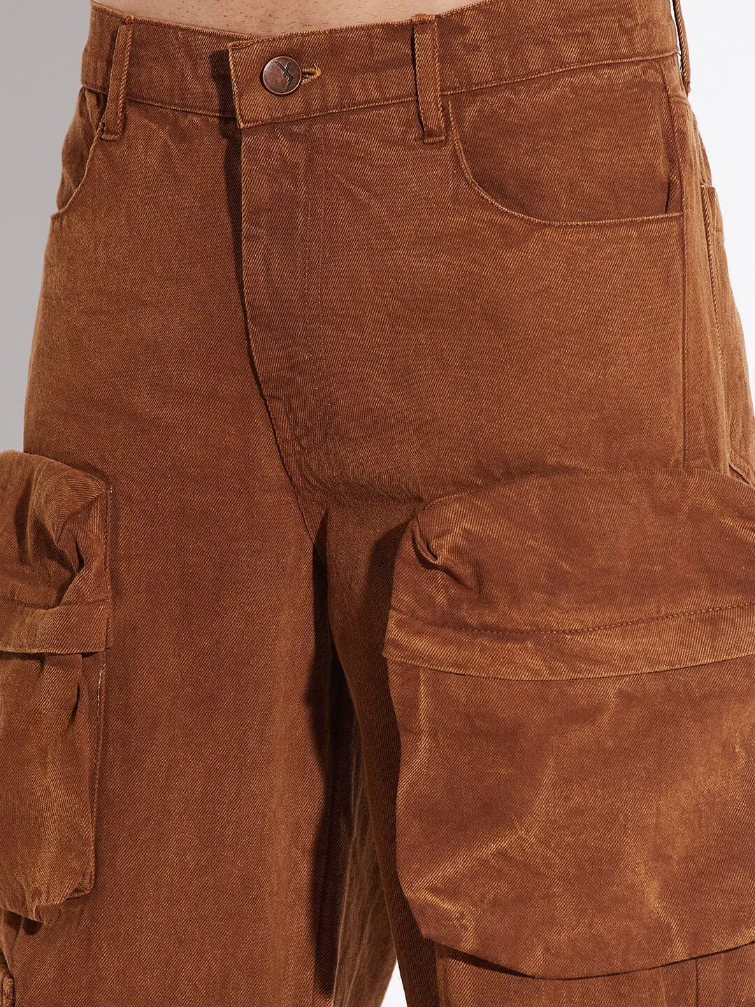 Mens Stylish Brown Washed Denim Jacket and Pants Set