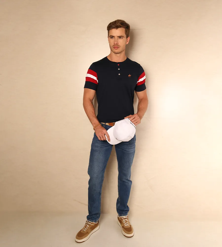 Camiseta Bloques Cuello Henley Azul Navy Ref. 148011223