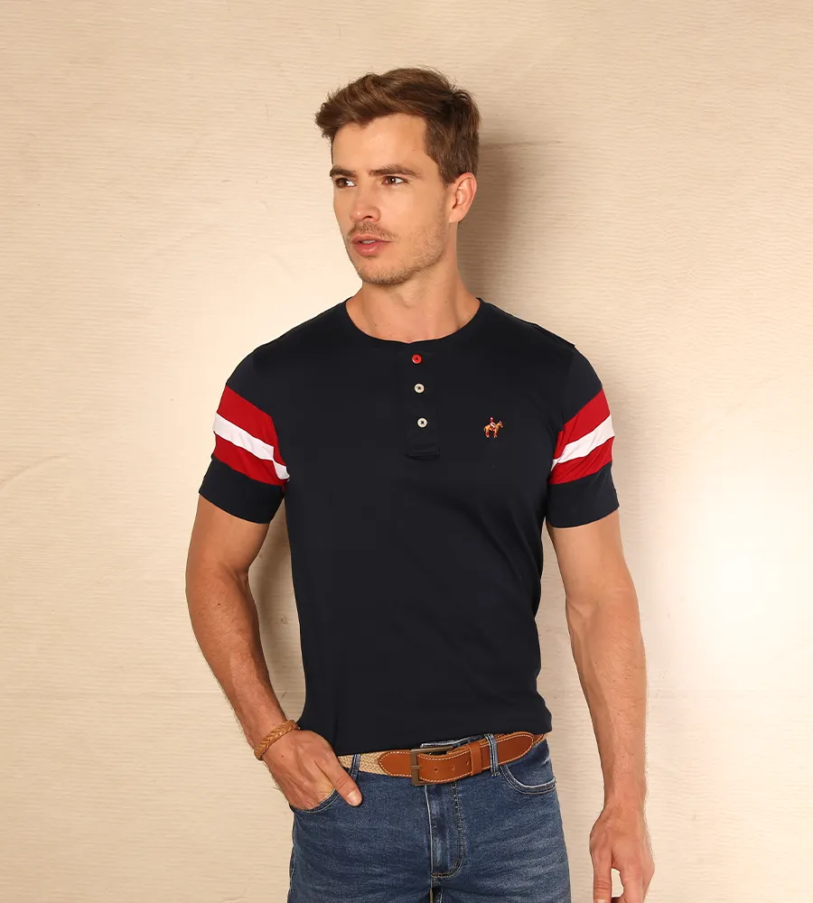 Camiseta Bloques Cuello Henley Azul Navy Ref. 148011223