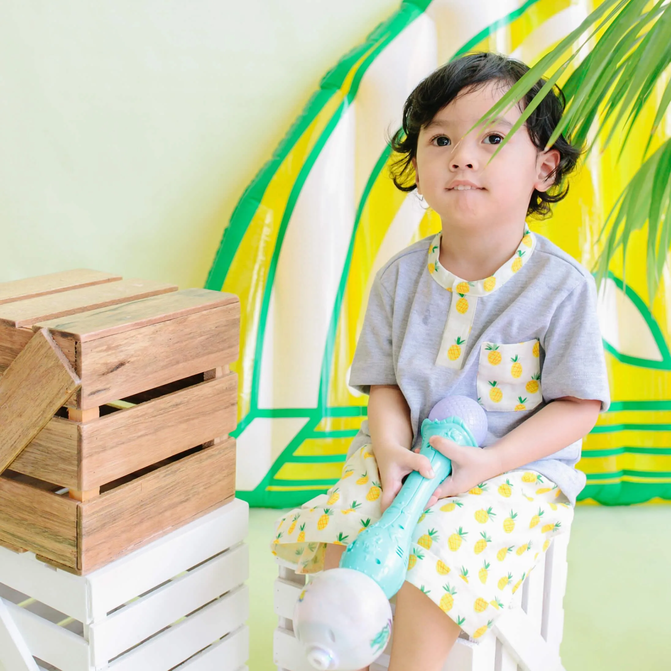 Caper Top & Shorts in White Stretch and Teddy Bear Print