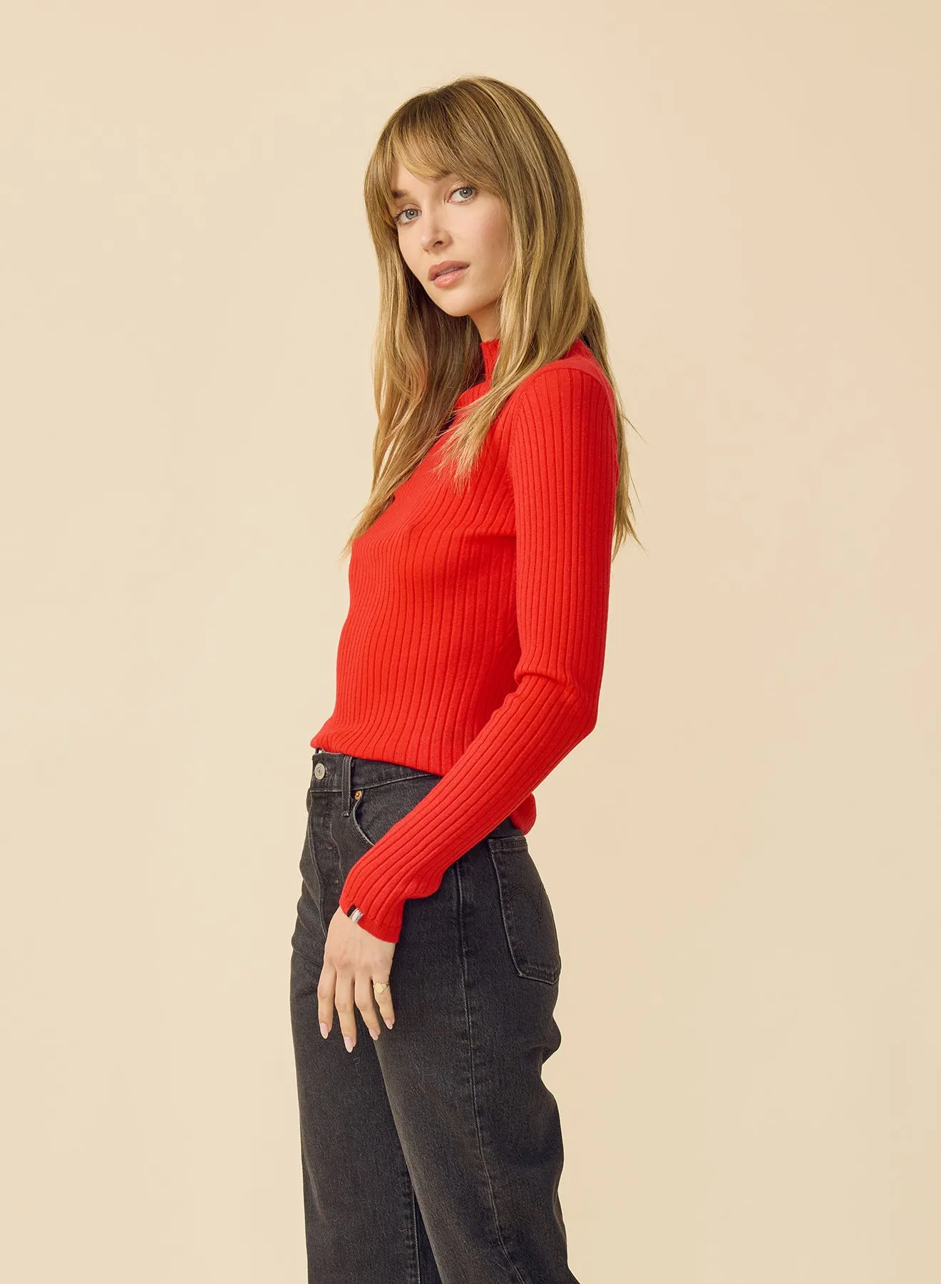 Carter Merino Mockneck - Scarlet