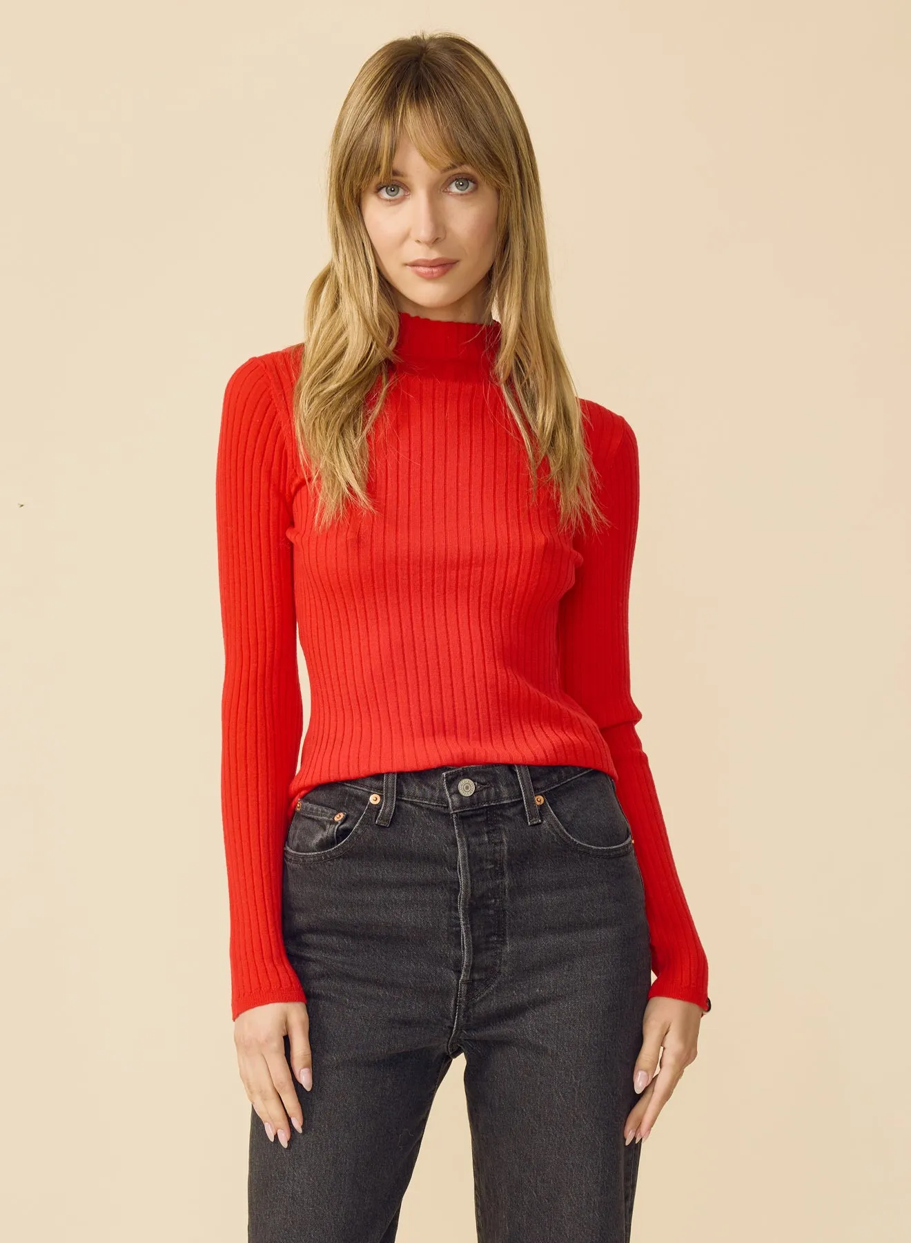 Carter Merino Mockneck - Scarlet