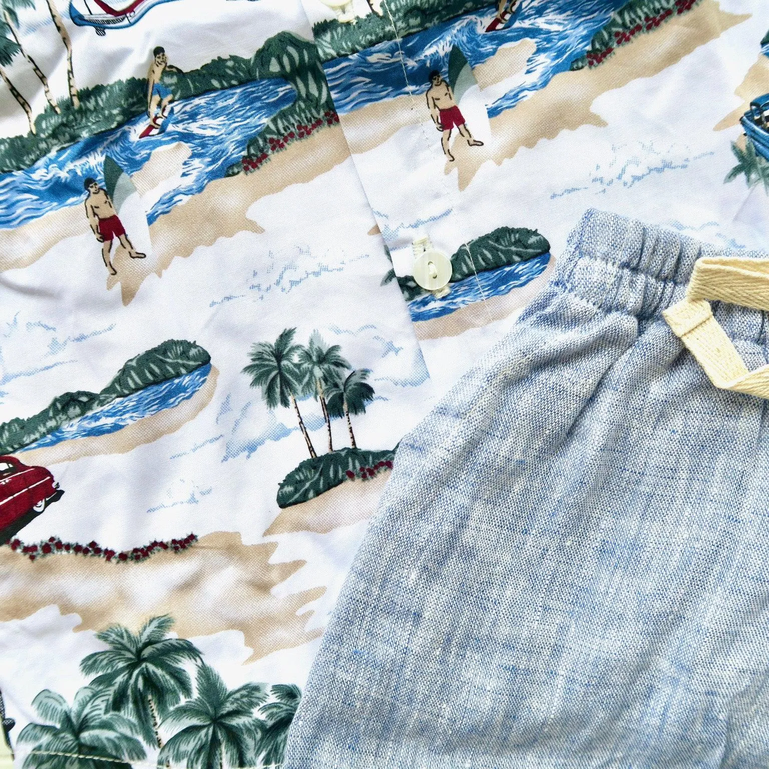 Cedar Top & Shorts in Beach Time and Blue Linen