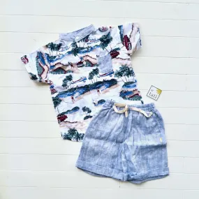 Cedar Top & Shorts in Beach Time and Blue Linen