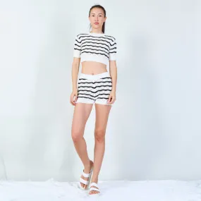 Chic striped knit sweater and shorts set wholesale