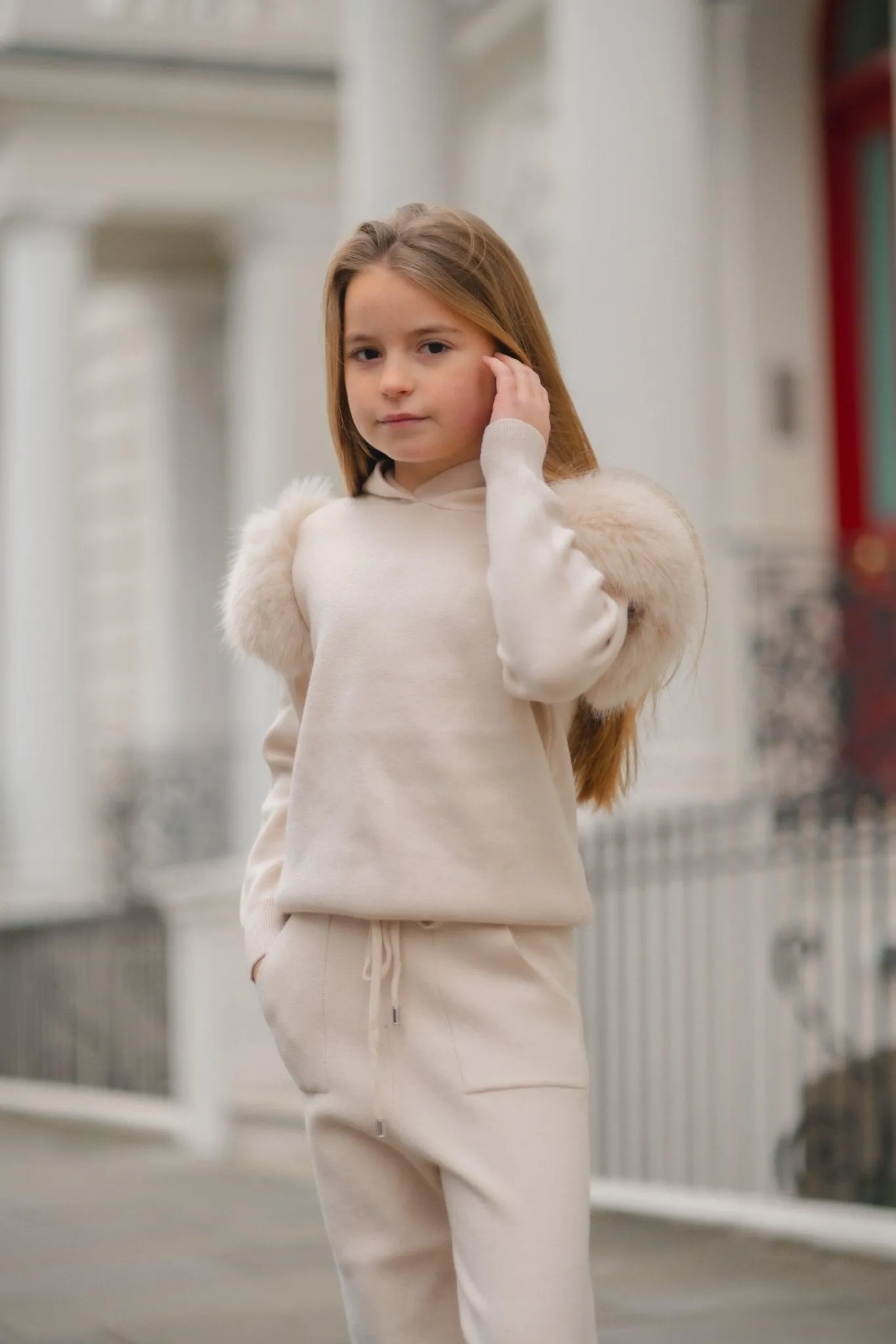 Childrens Light Beige Premium Faux Fur Tracksuit