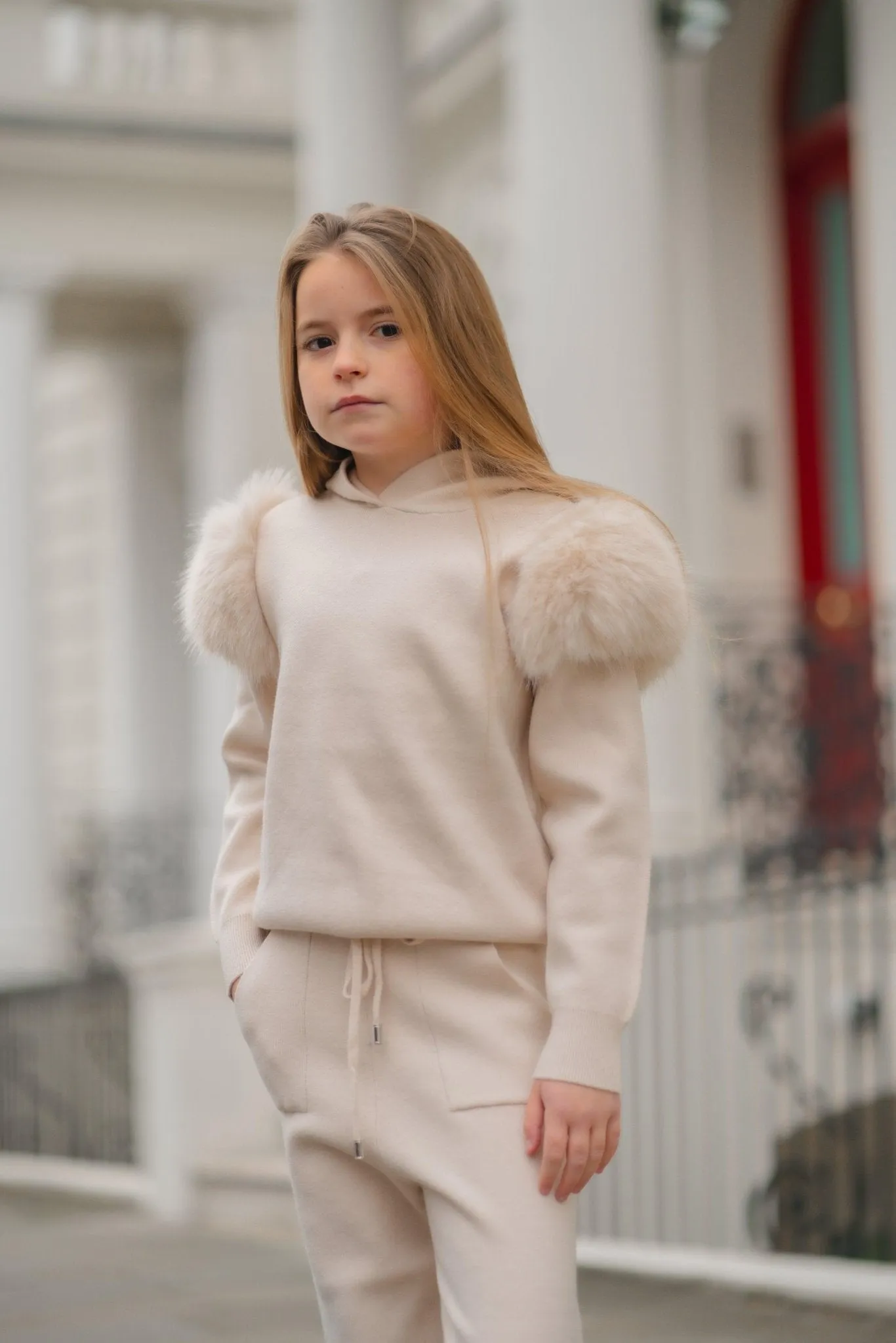 Childrens Light Beige Premium Faux Fur Tracksuit