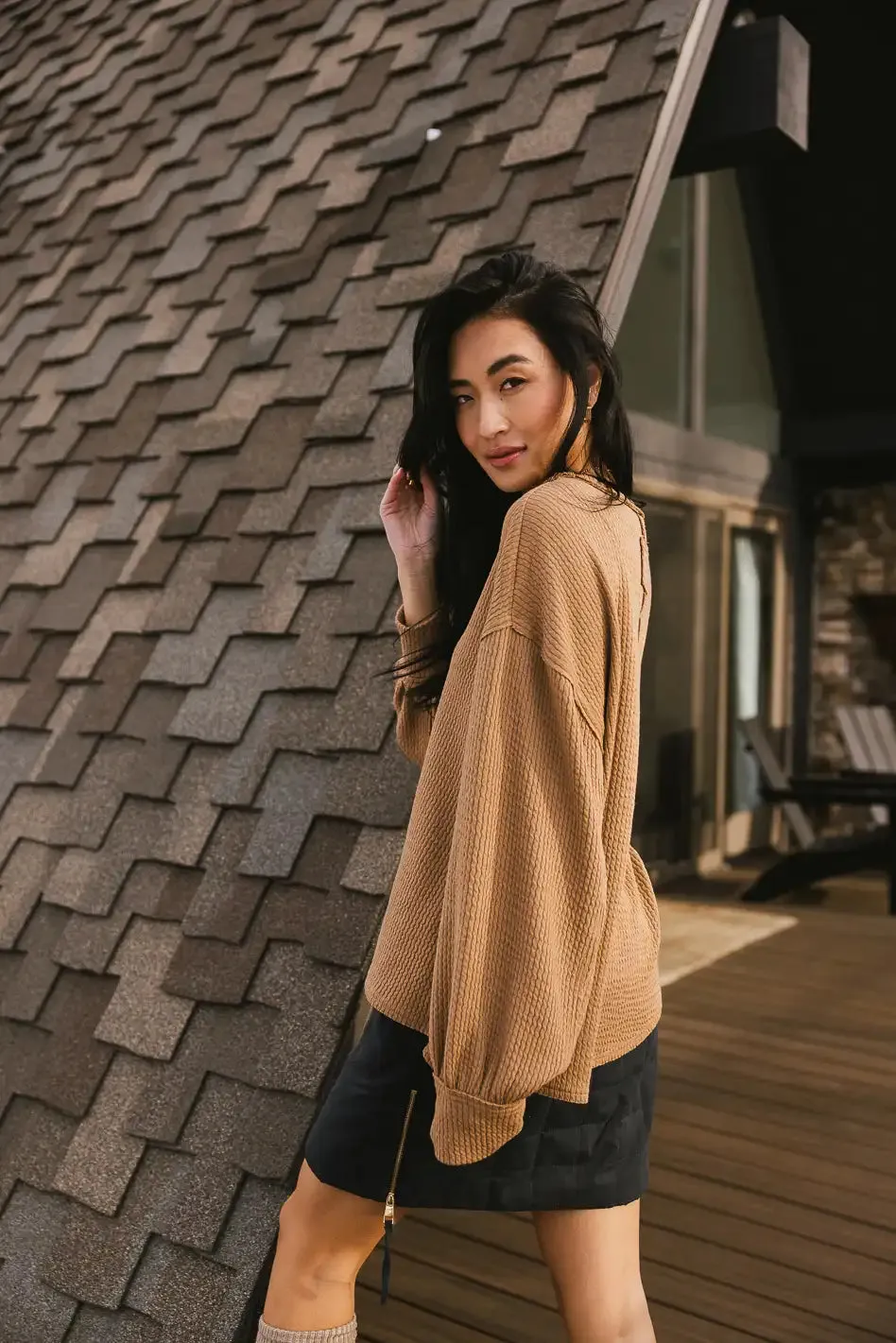 Delaney Ribbed Knit Top in Brown - FINAL SALE