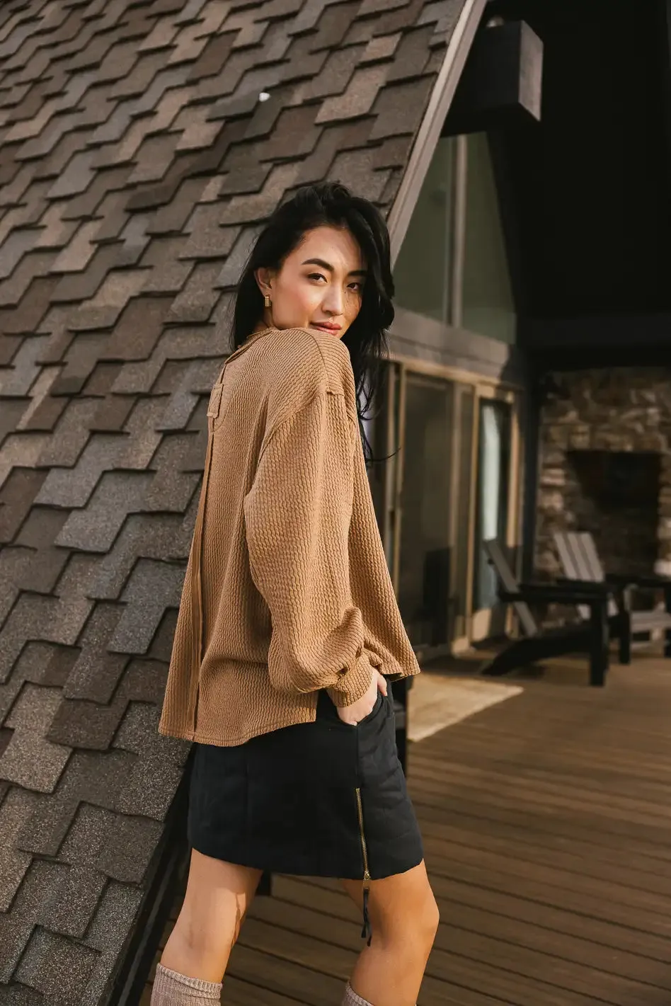 Delaney Ribbed Knit Top in Brown - FINAL SALE