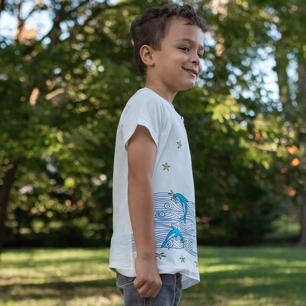 Dolphins & Sea Stars Short Sleeve Henley Shirt