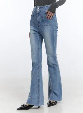Double-Buttoned Pocket Bootcut Jeans CG412