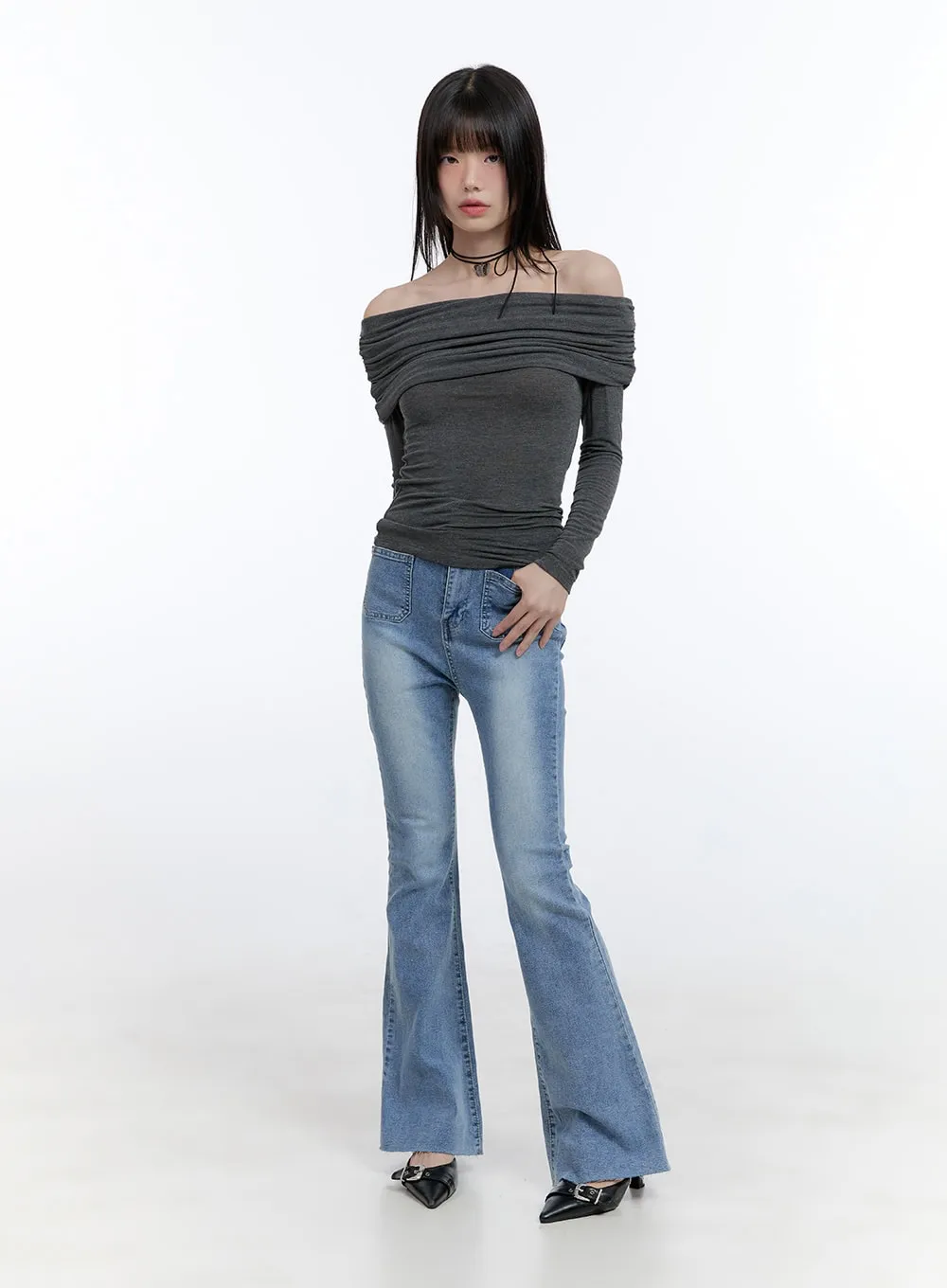 Double-Buttoned Pocket Bootcut Jeans CG412