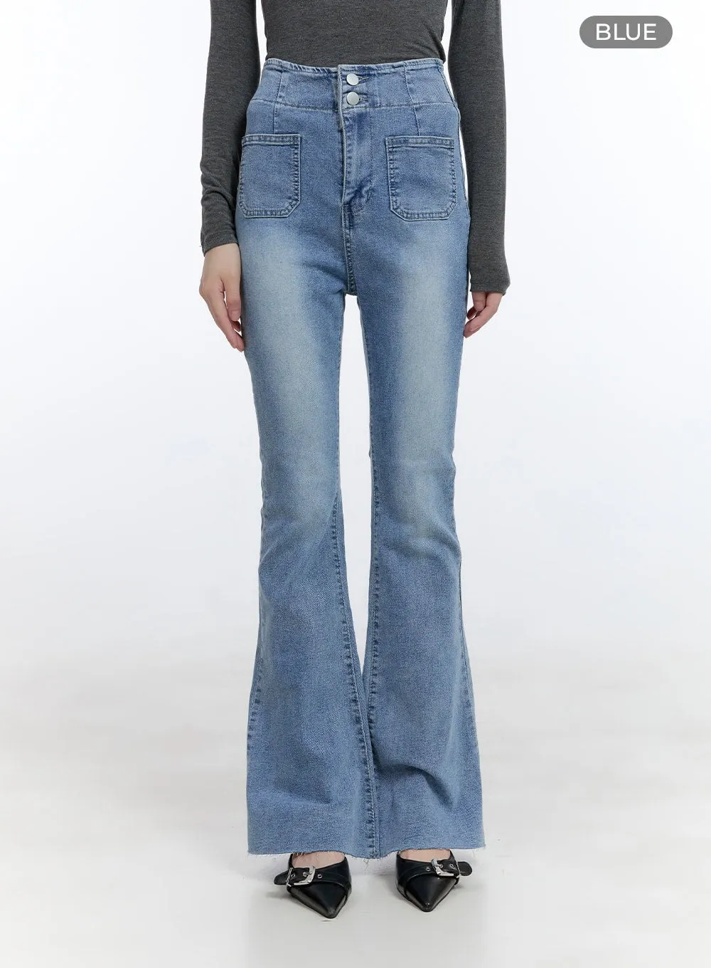 Double-Buttoned Pocket Bootcut Jeans CG412