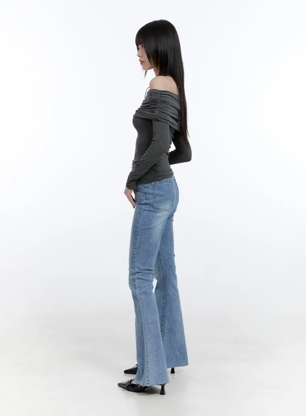 Double-Buttoned Pocket Bootcut Jeans CG412