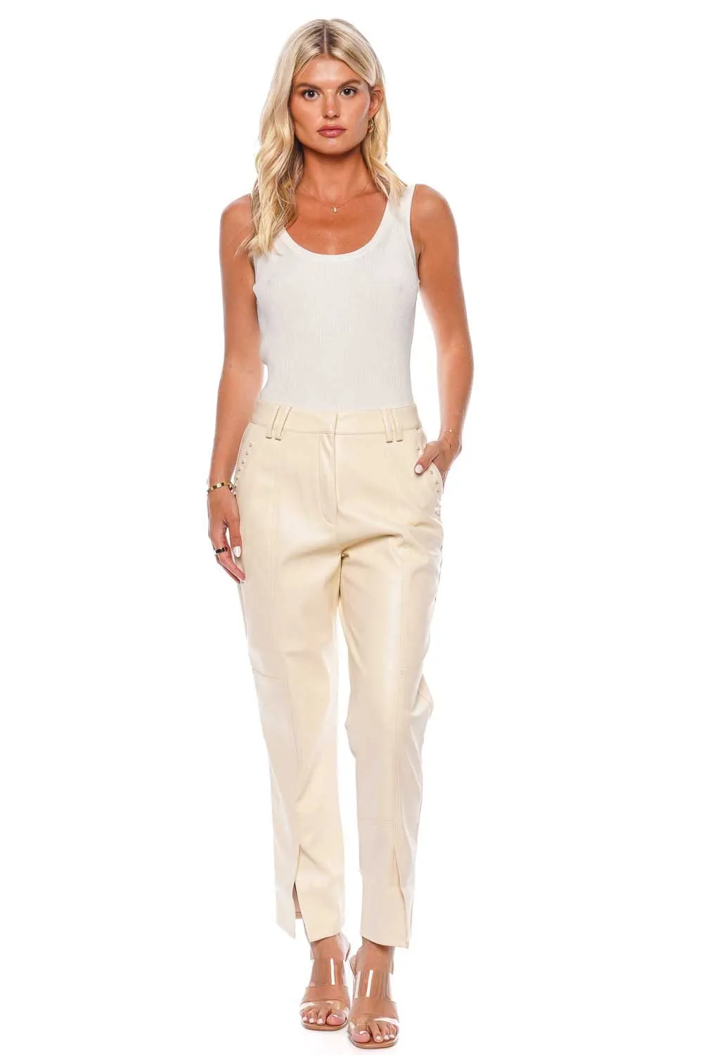 Elaine Pearl Embellished Vegan Leather Pants