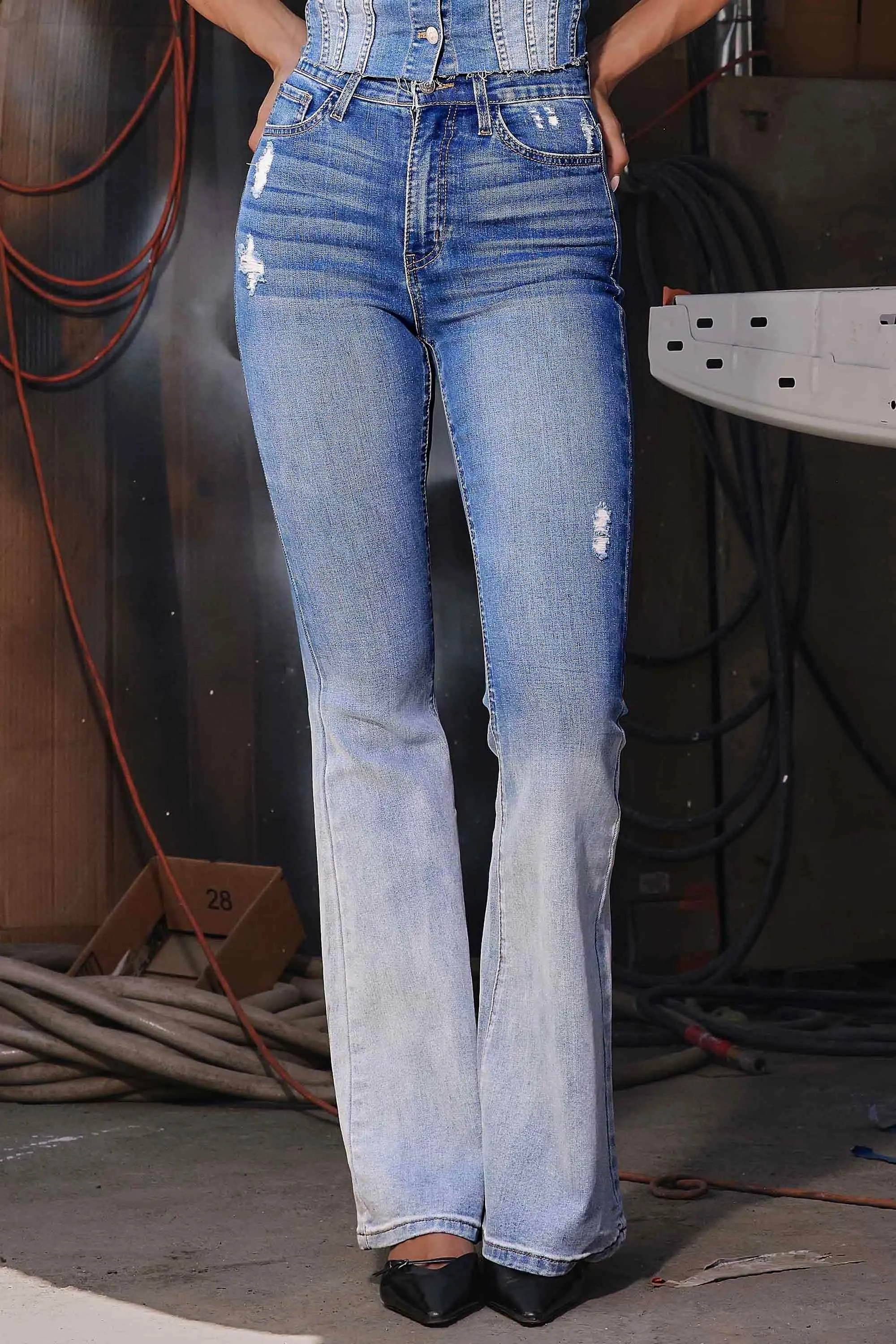 Faded Wash Flare Jeans