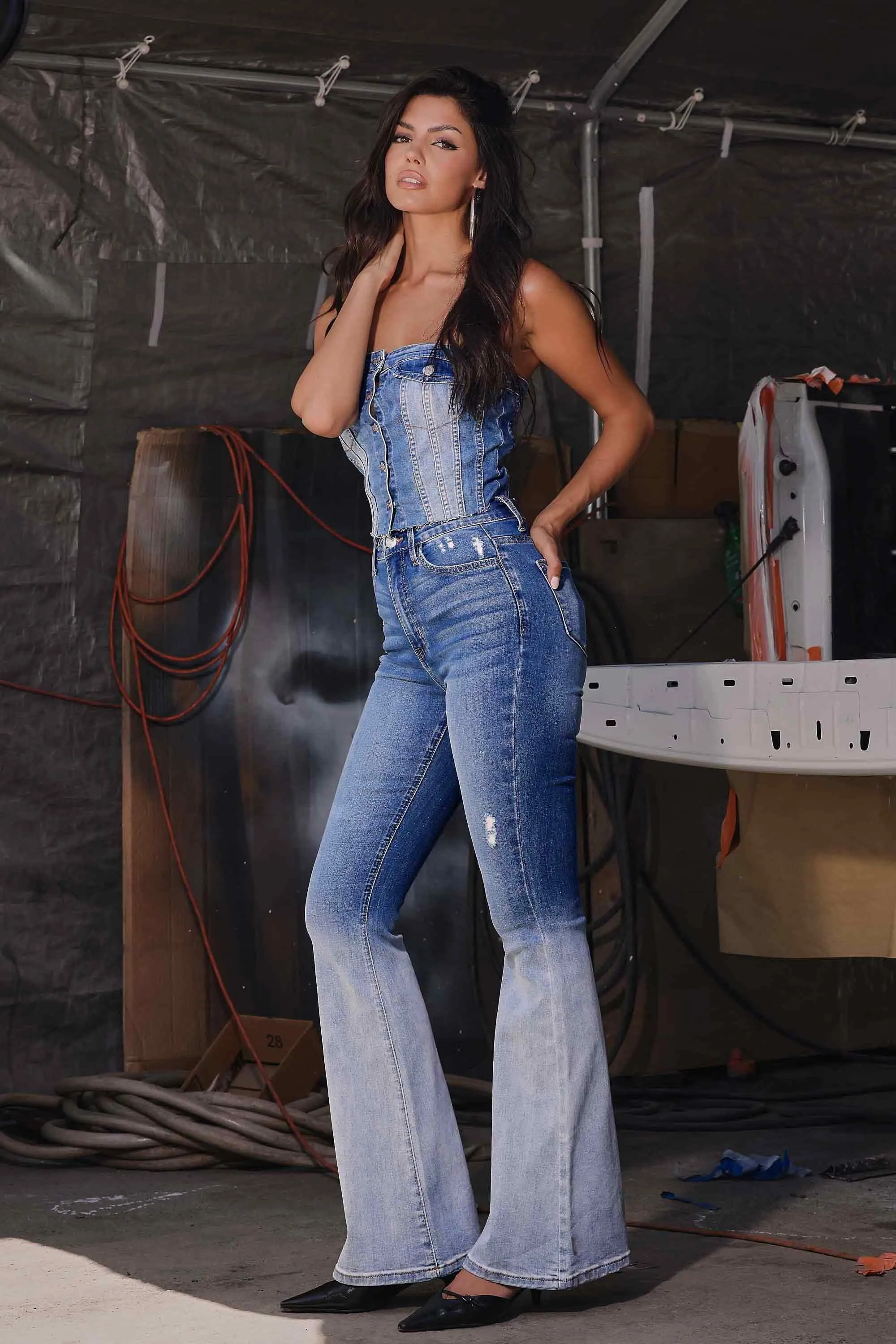 Faded Wash Flare Jeans