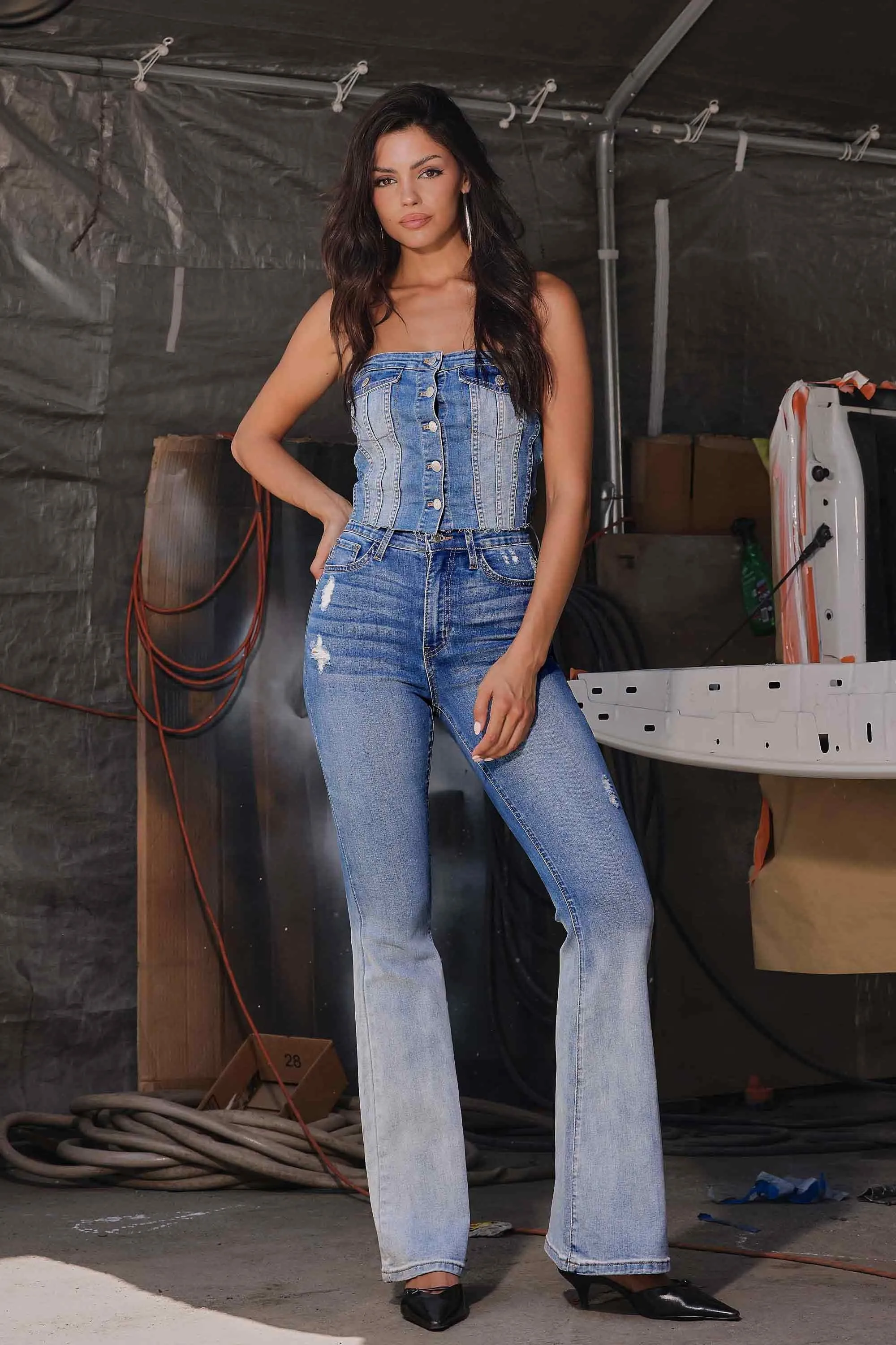 Faded Wash Flare Jeans