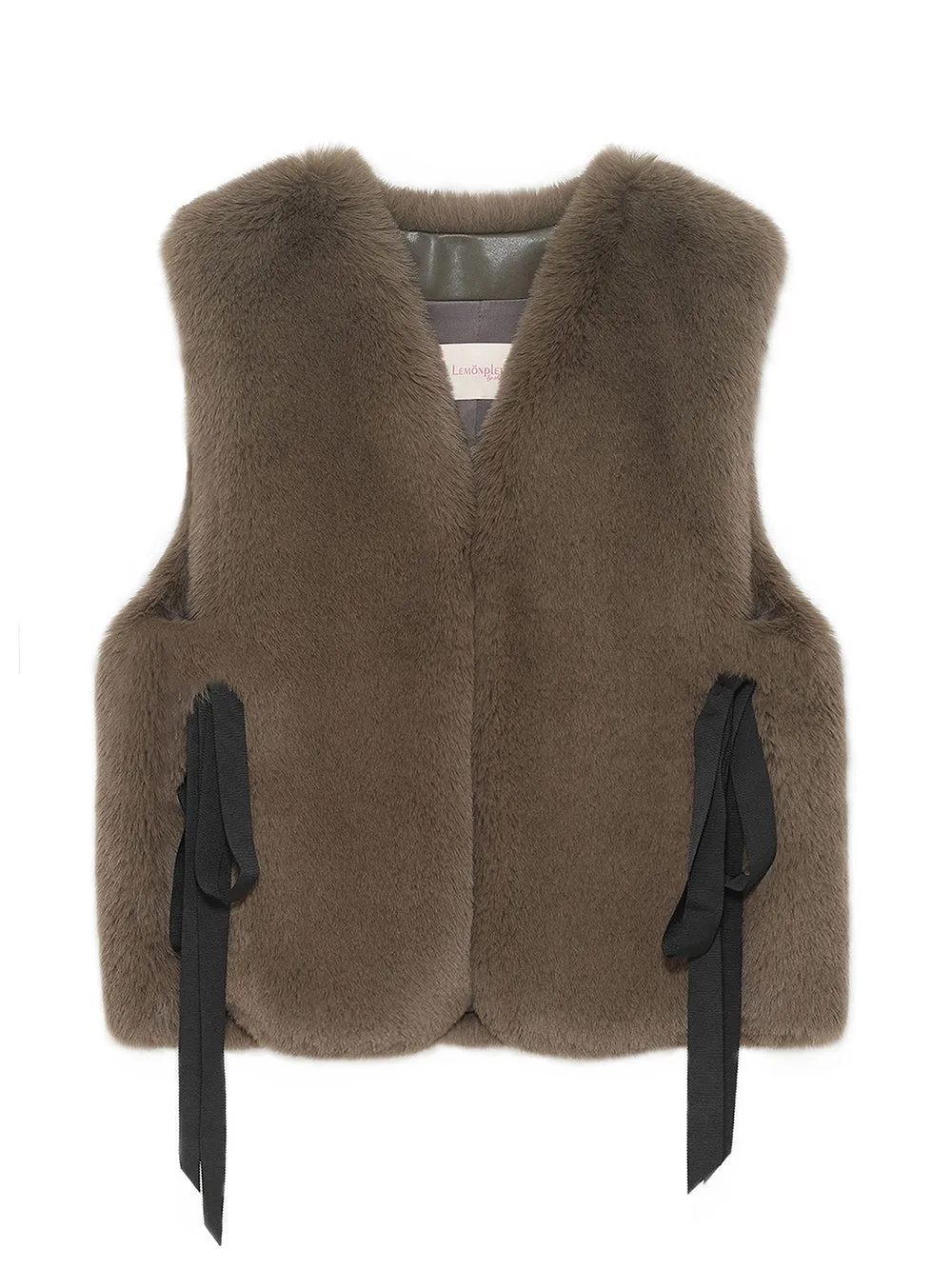 FAUX FUR TIED KITTEN RIBBON VEST