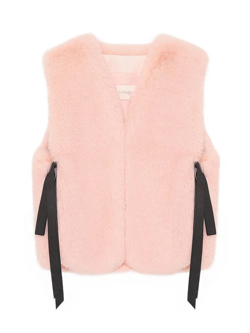 FAUX FUR TIED KITTEN RIBBON VEST