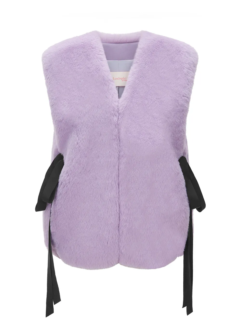 FAUX FUR TIED KITTEN RIBBON VEST