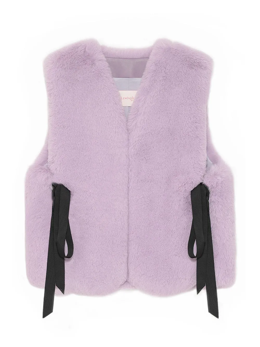 FAUX FUR TIED KITTEN RIBBON VEST
