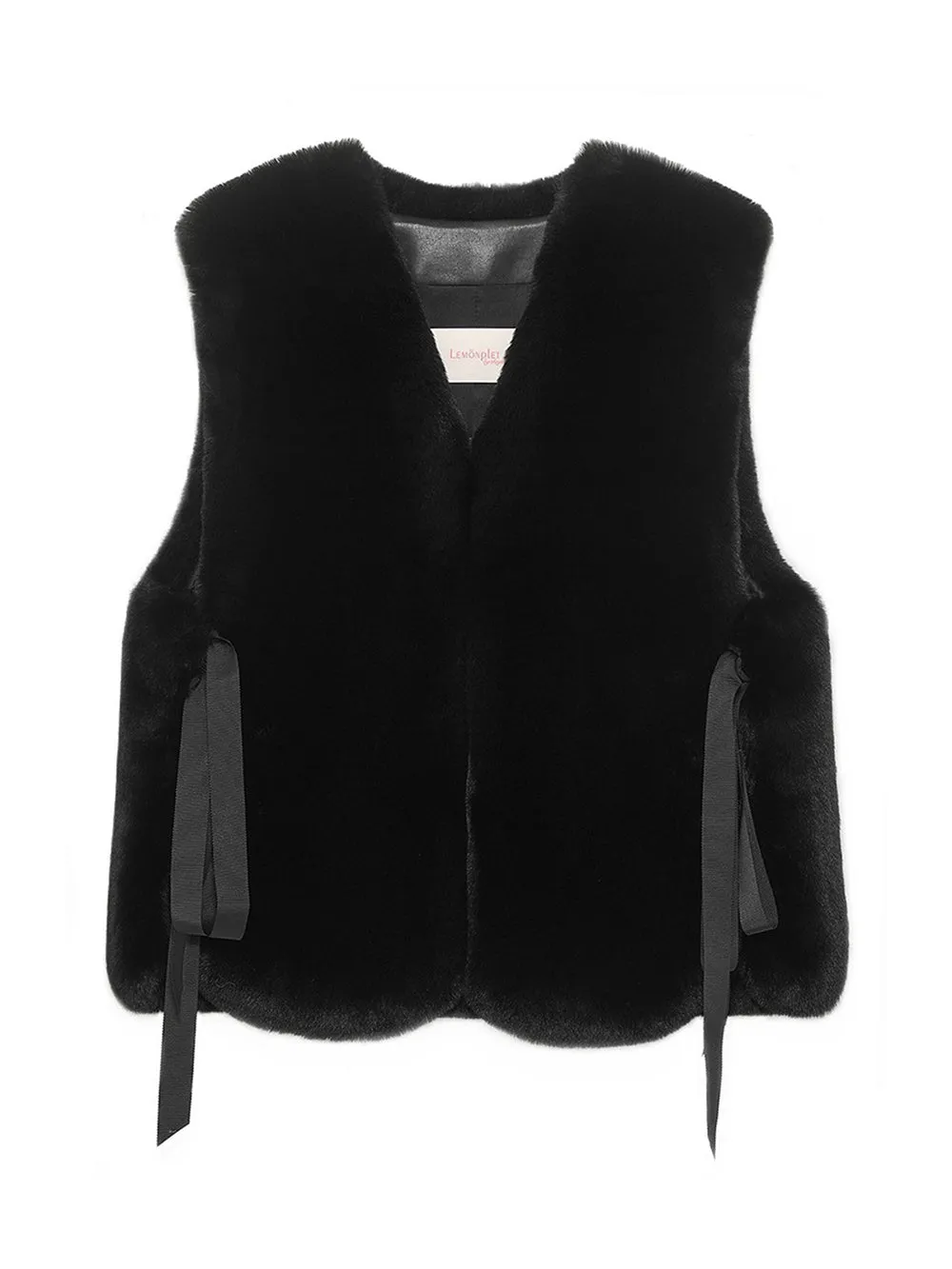FAUX FUR TIED KITTEN RIBBON VEST