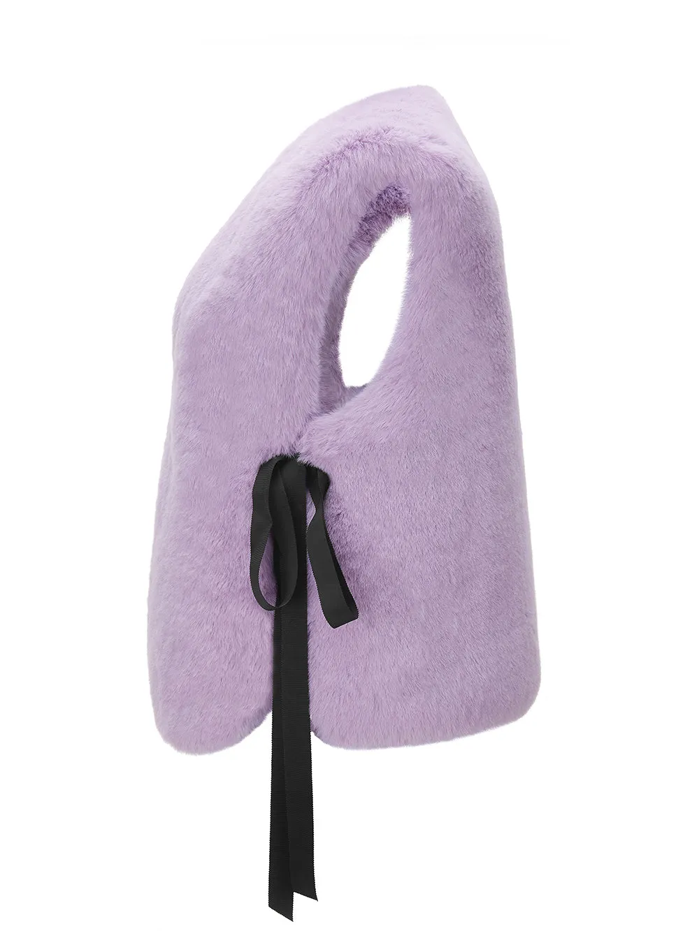 FAUX FUR TIED KITTEN RIBBON VEST