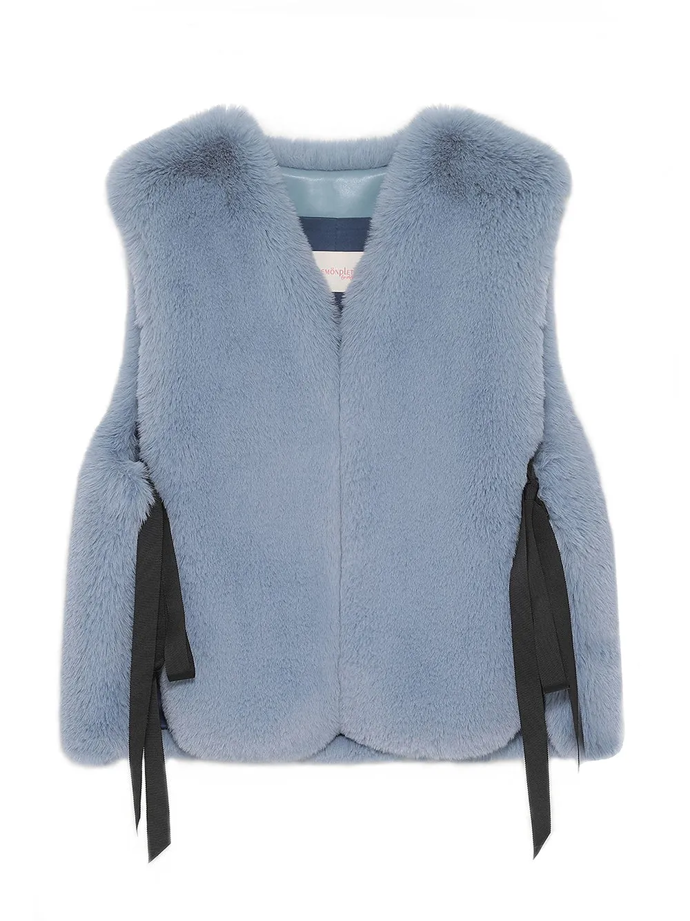 FAUX FUR TIED KITTEN RIBBON VEST