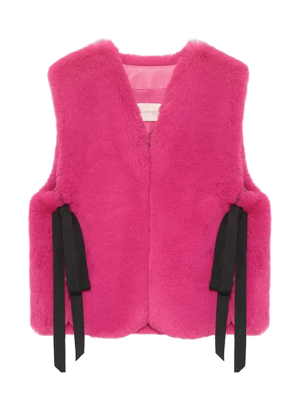 FAUX FUR TIED KITTEN RIBBON VEST